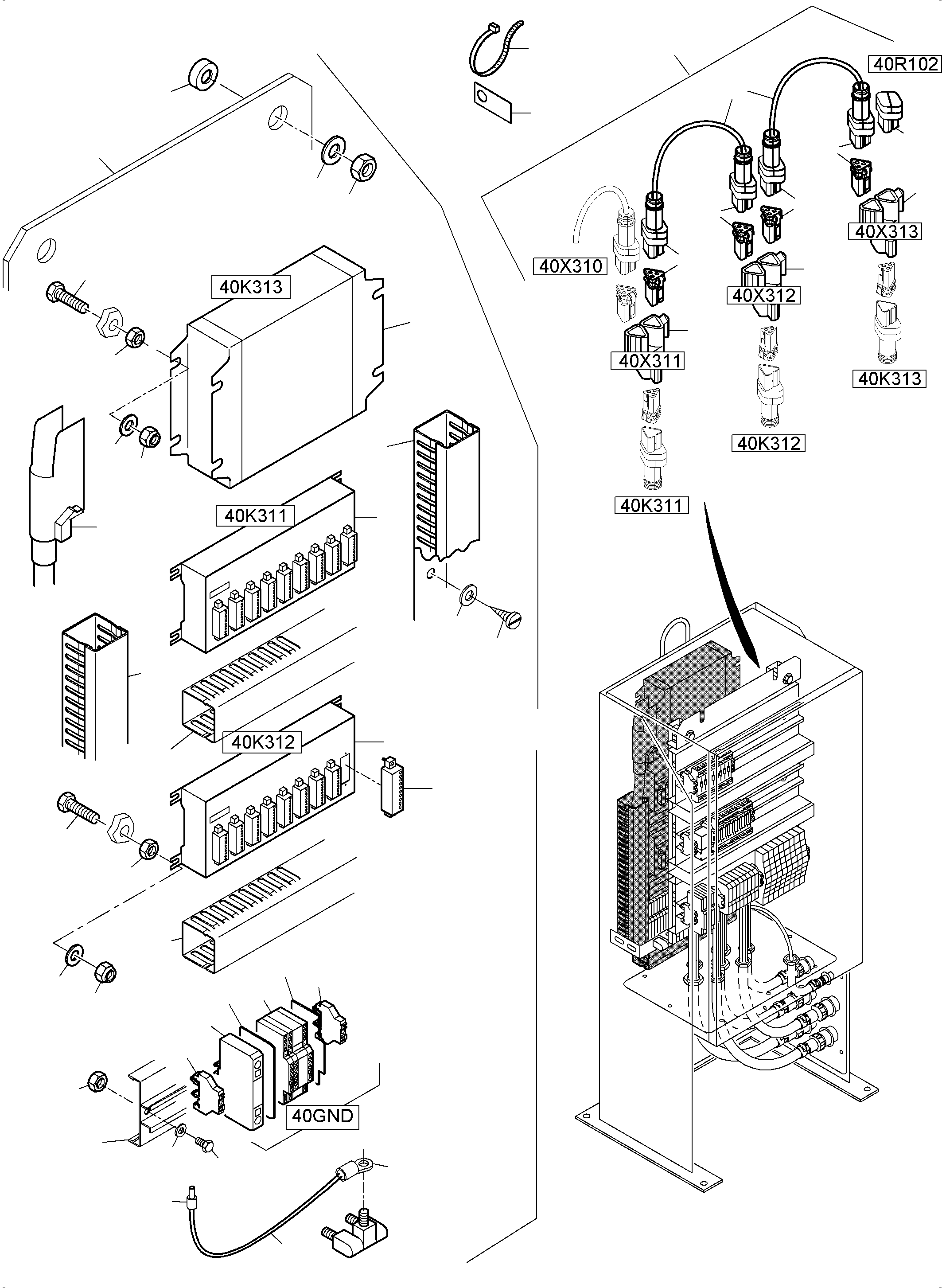 Komatsu parts book diagram for PC5500-6 S/N 15149: SWITCH CABINET ORT 40