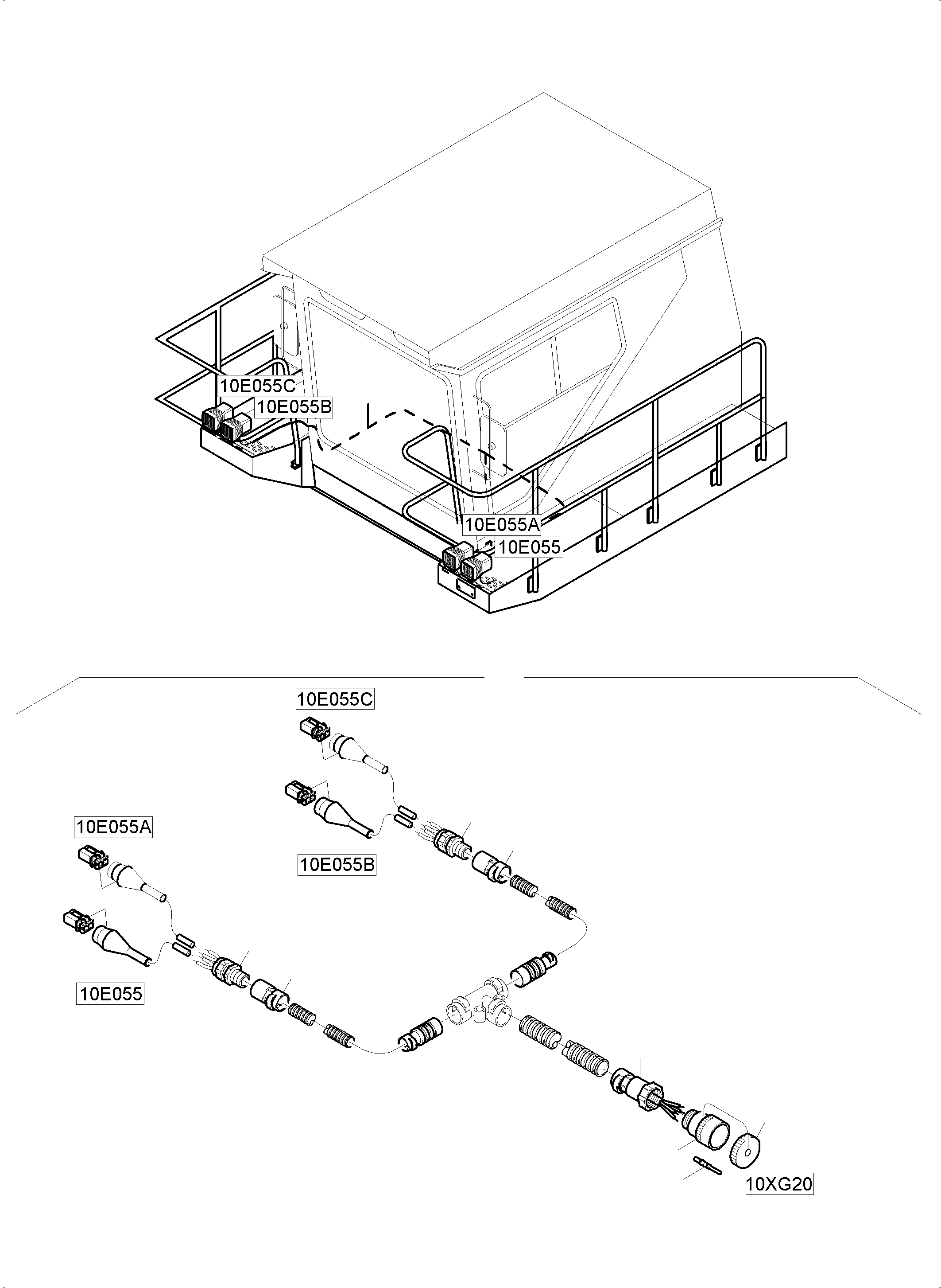 Komatsu parts book diagram for PC5500-6 S/N 15149: CABIN SUPPORT AND INTERMEDIATE LANDING HARNESSES