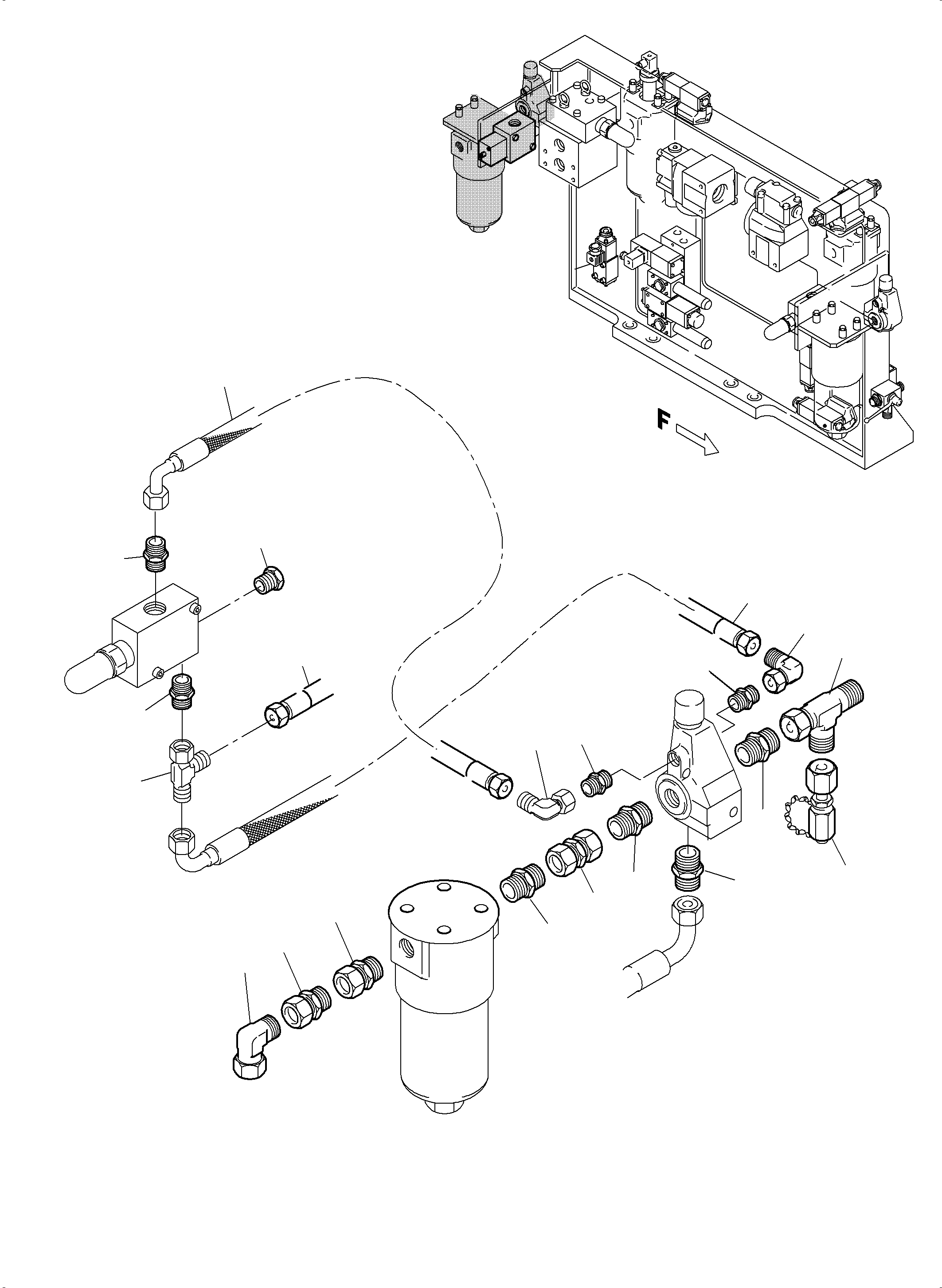 Komatsu parts book diagram for PC5500-6 S/N 15149: PIPES - CONTROL- AND FILTER PLATE, REAR (ENGINE 1)