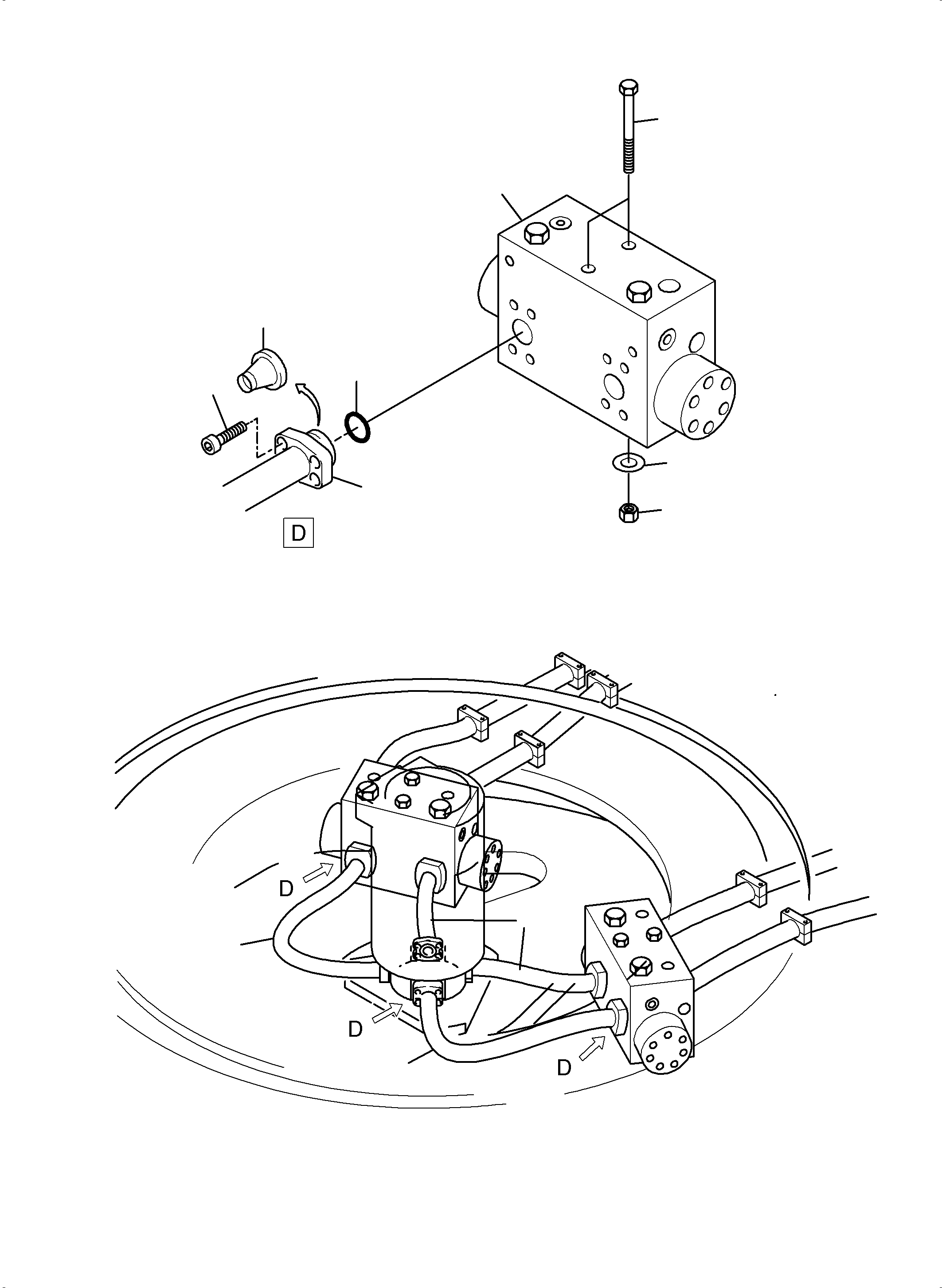 Komatsu parts book diagram for PC5500-6 S/N 15153: PRESSURE LINES, TRAVELMOTORS - ROTARY JOINT