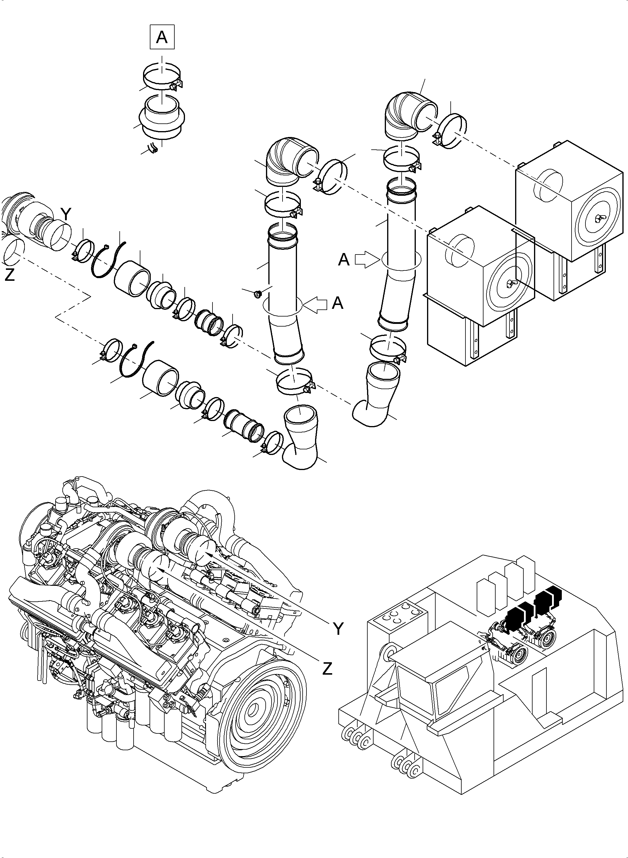 Komatsu parts book diagram for PC5500-6 S/N 15153: ENGINE AIR INTAKE LINES