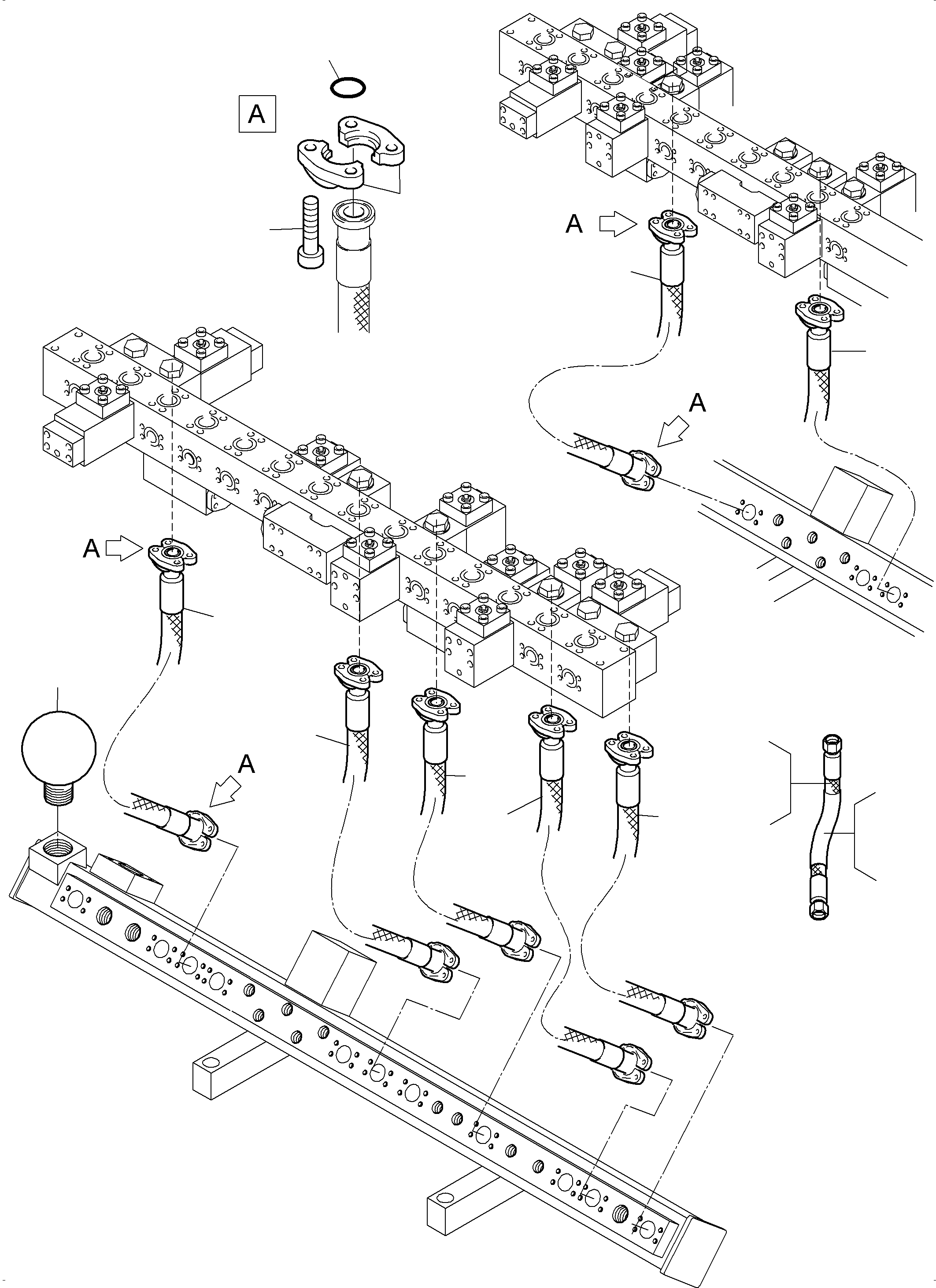 Komatsu parts book diagram for PC5500-6 S/N 15164: RETURN LINES - MANIFOLD, BE