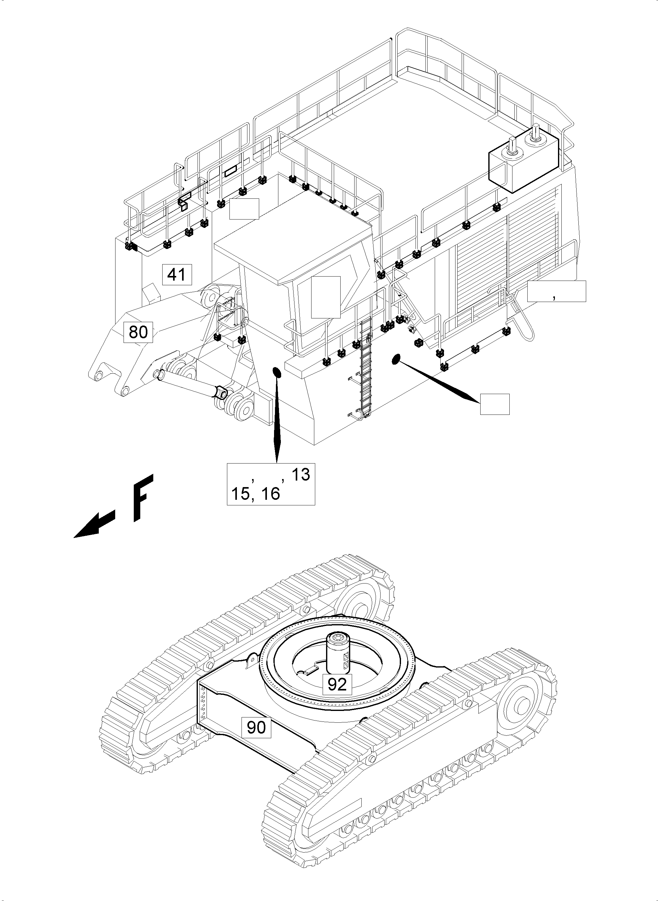Komatsu parts book diagram for PC5500-6 S/N 15164: ELECTRIC EQUIPMENT, LOCATIONS-OVERVIEW