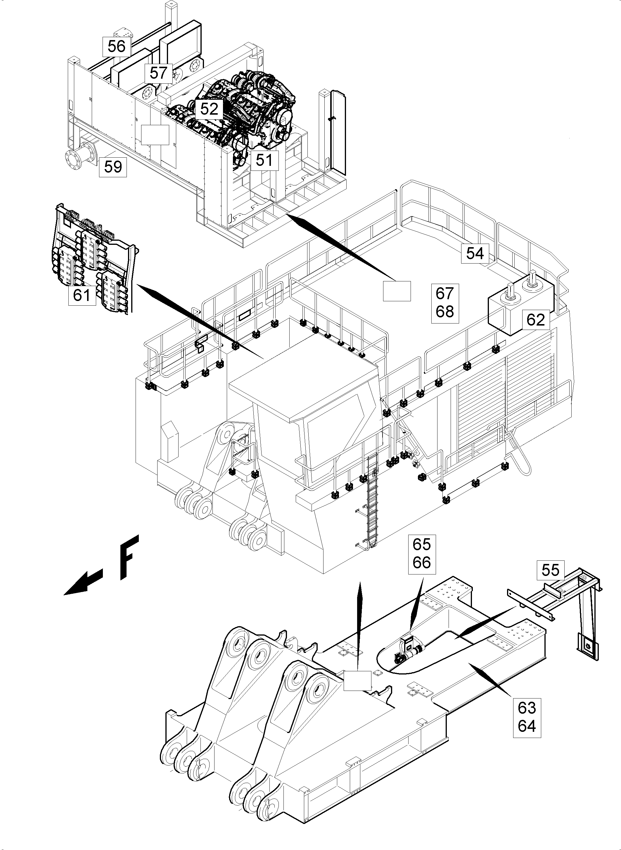 Komatsu parts book diagram for PC5500-6 S/N 15164: ELECTRIC EQUIPMENT, LOCATIONS-OVERVIEW