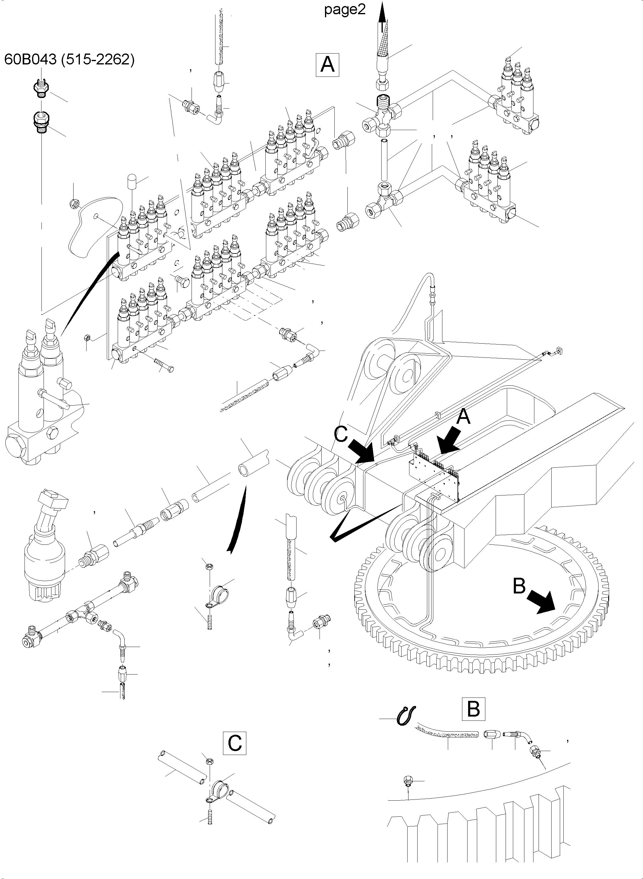 Komatsu parts book diagram for PC5500-6 S/N 15164: LUBE DISTRIBUTOR SLEW RING