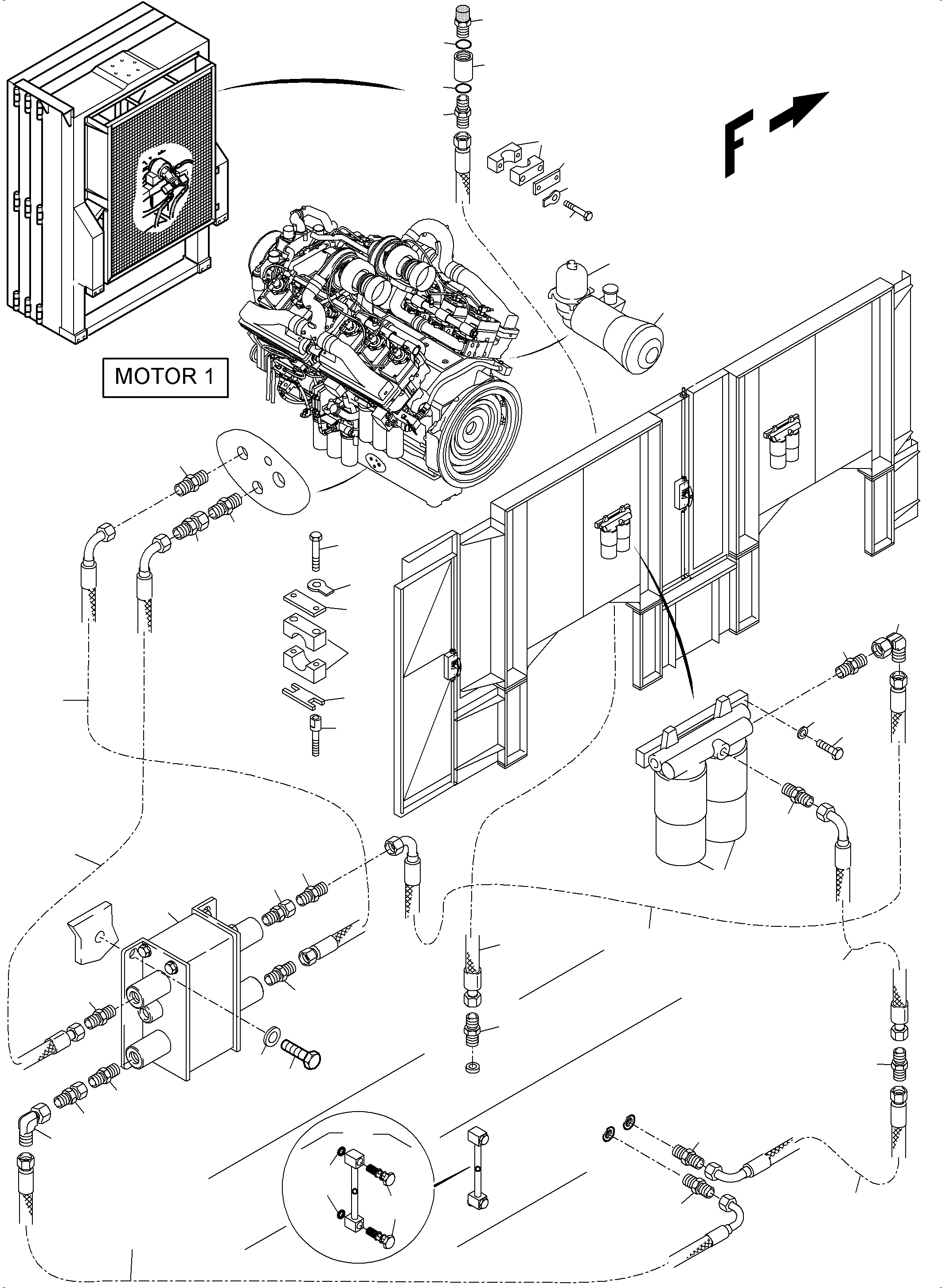 Komatsu parts book diagram for PC5500-6 S/N 15164: LINES FOR FEED PUMP - ENGINE OIL