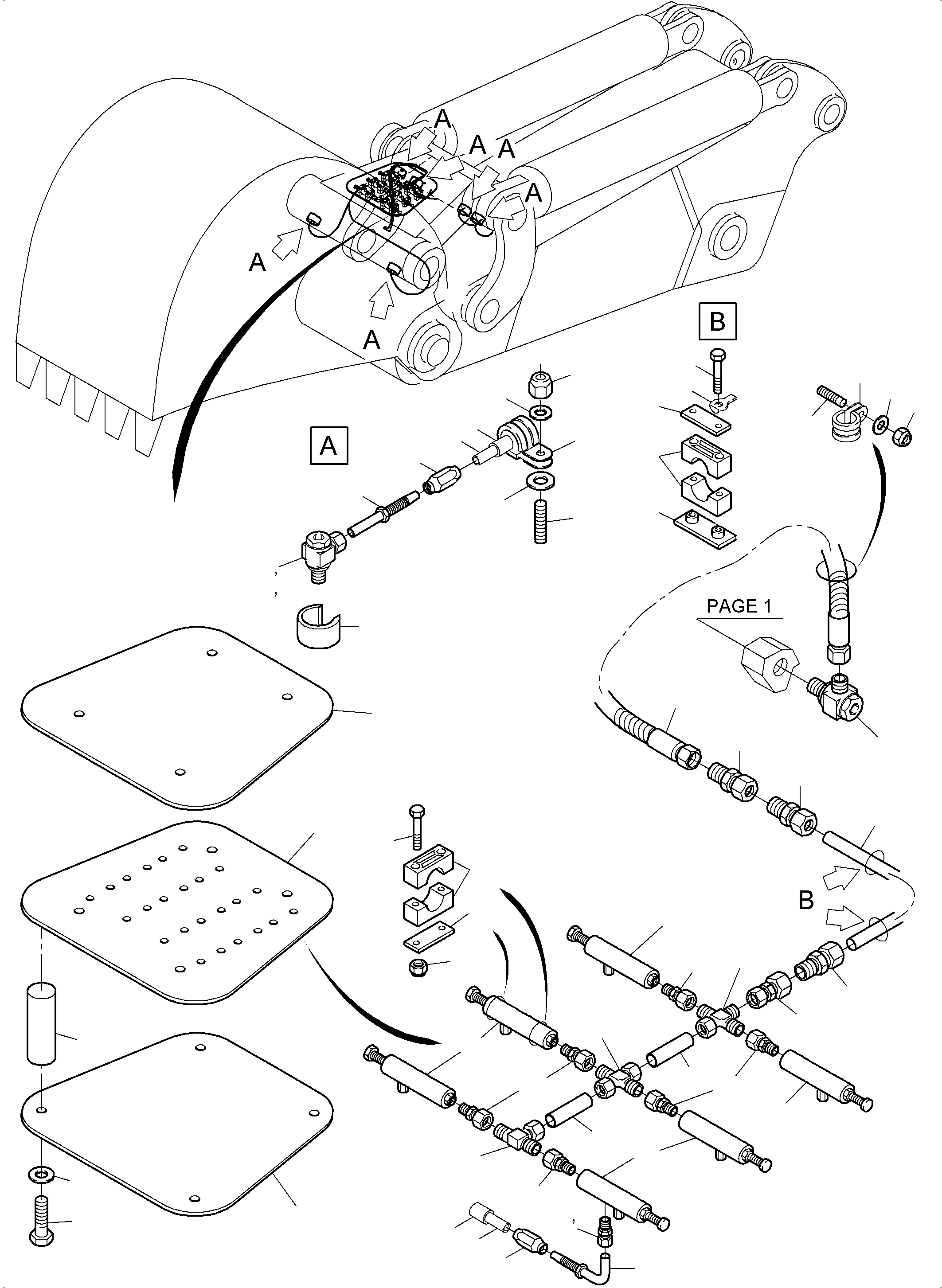 Komatsu parts book diagram for PC5500-6 S/N 15164: STICK - LUBRICATION 5.1 M