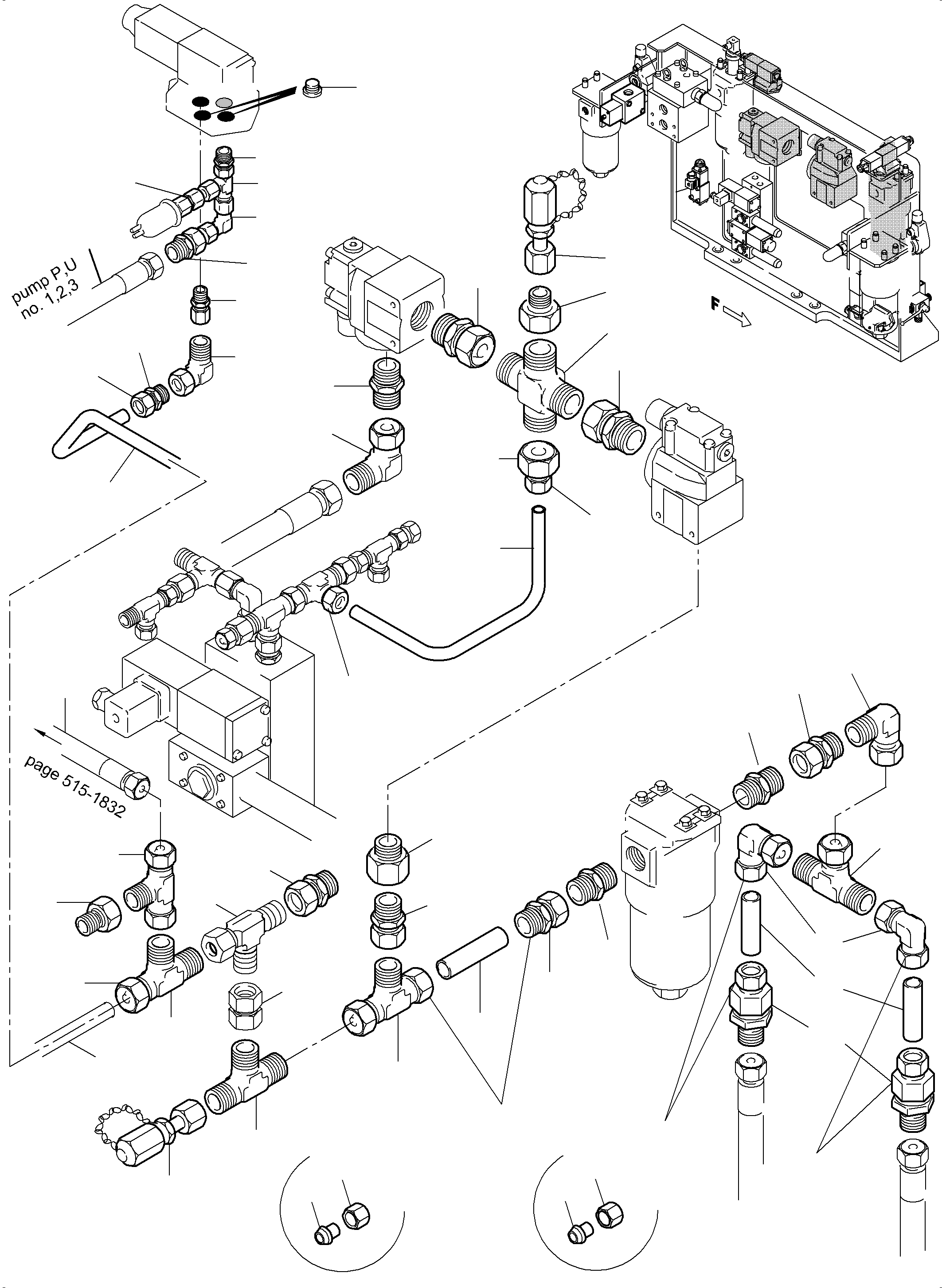 Komatsu parts book diagram for PC5500-6 S/N 15164: PIPES - CONTROL- AND FILTER PLATE, REAR (ENGINE 1)