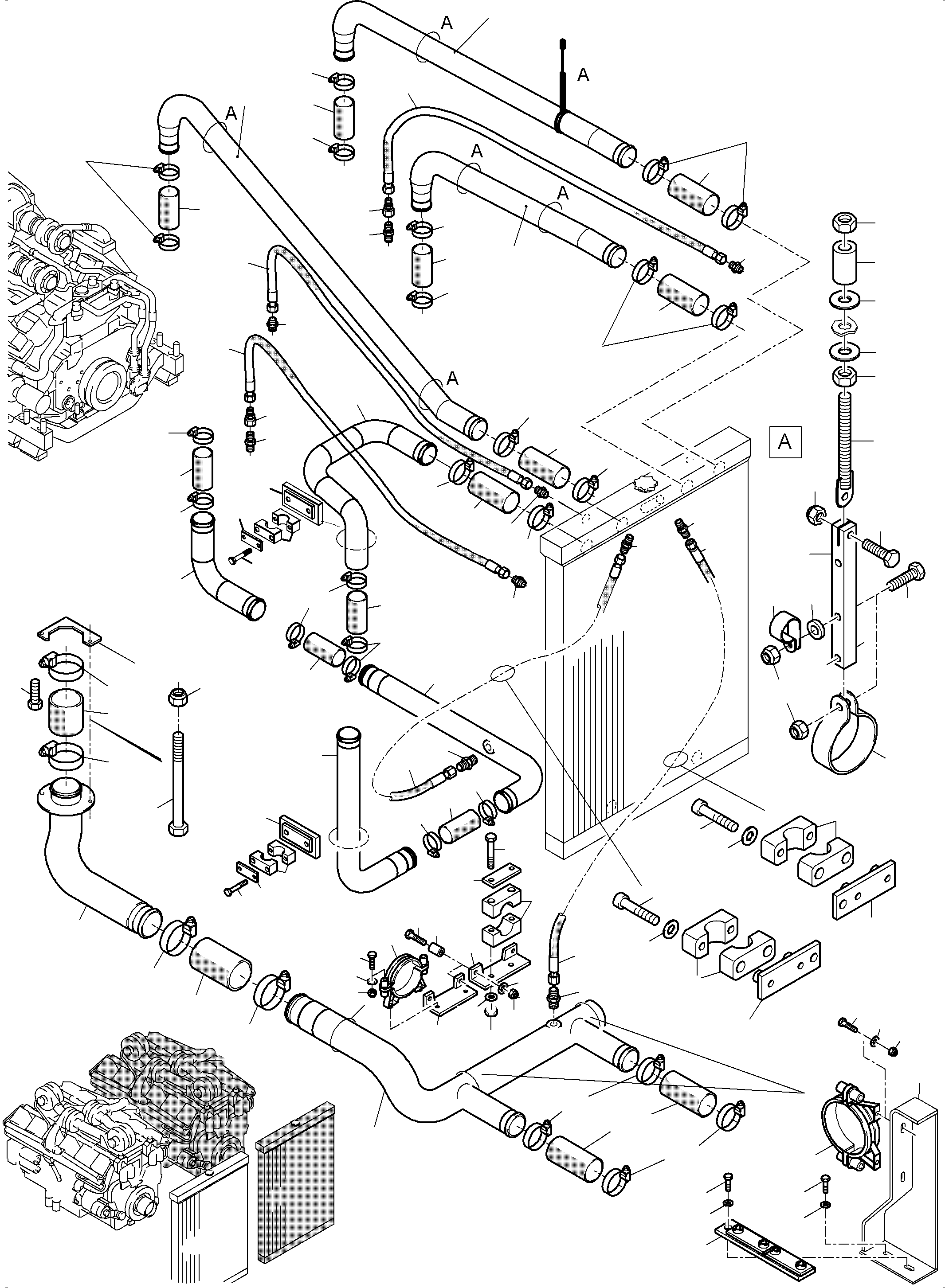 Komatsu parts book diagram for PC5500-6 S/N 15164: COOLANT WATER LINES