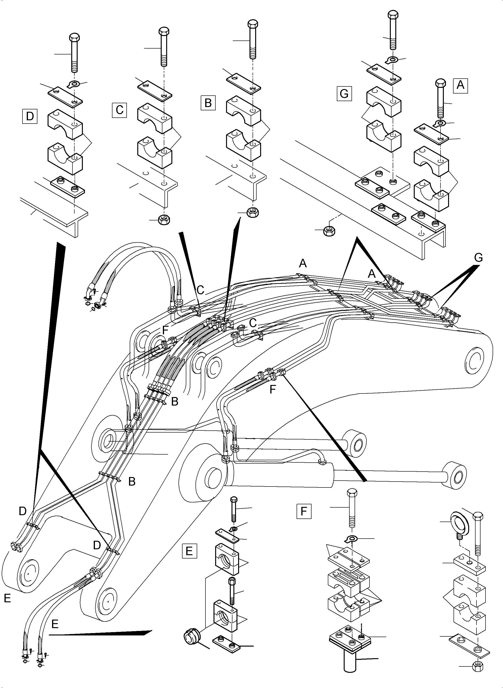 Komatsu parts book diagram for PC5500-6 S/N 15164: BACKHOE  BOOM 11M