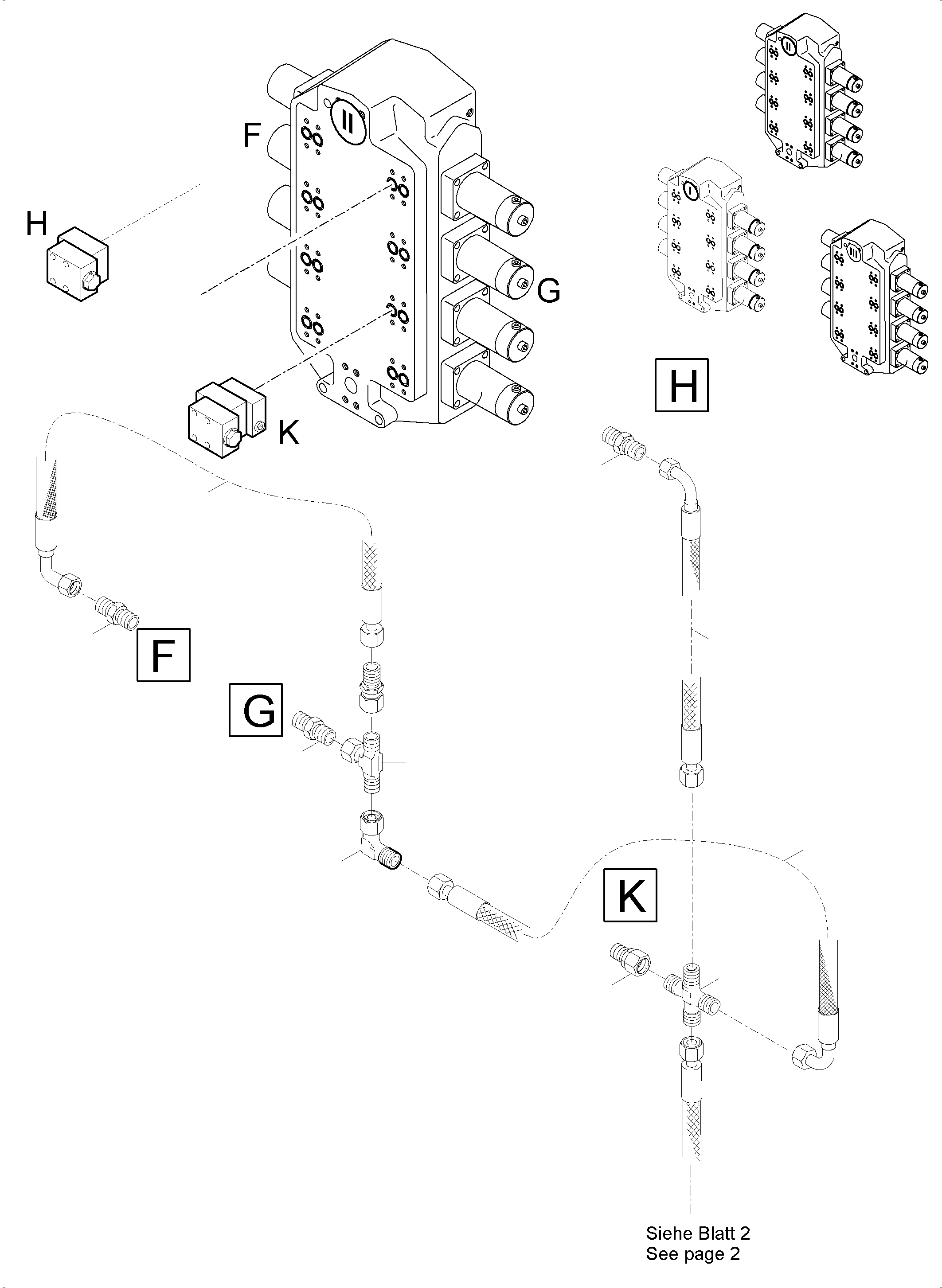 Komatsu parts book diagram for PC5500-6 S/N 15164: PIPING - SECONDARY VALVES, BH