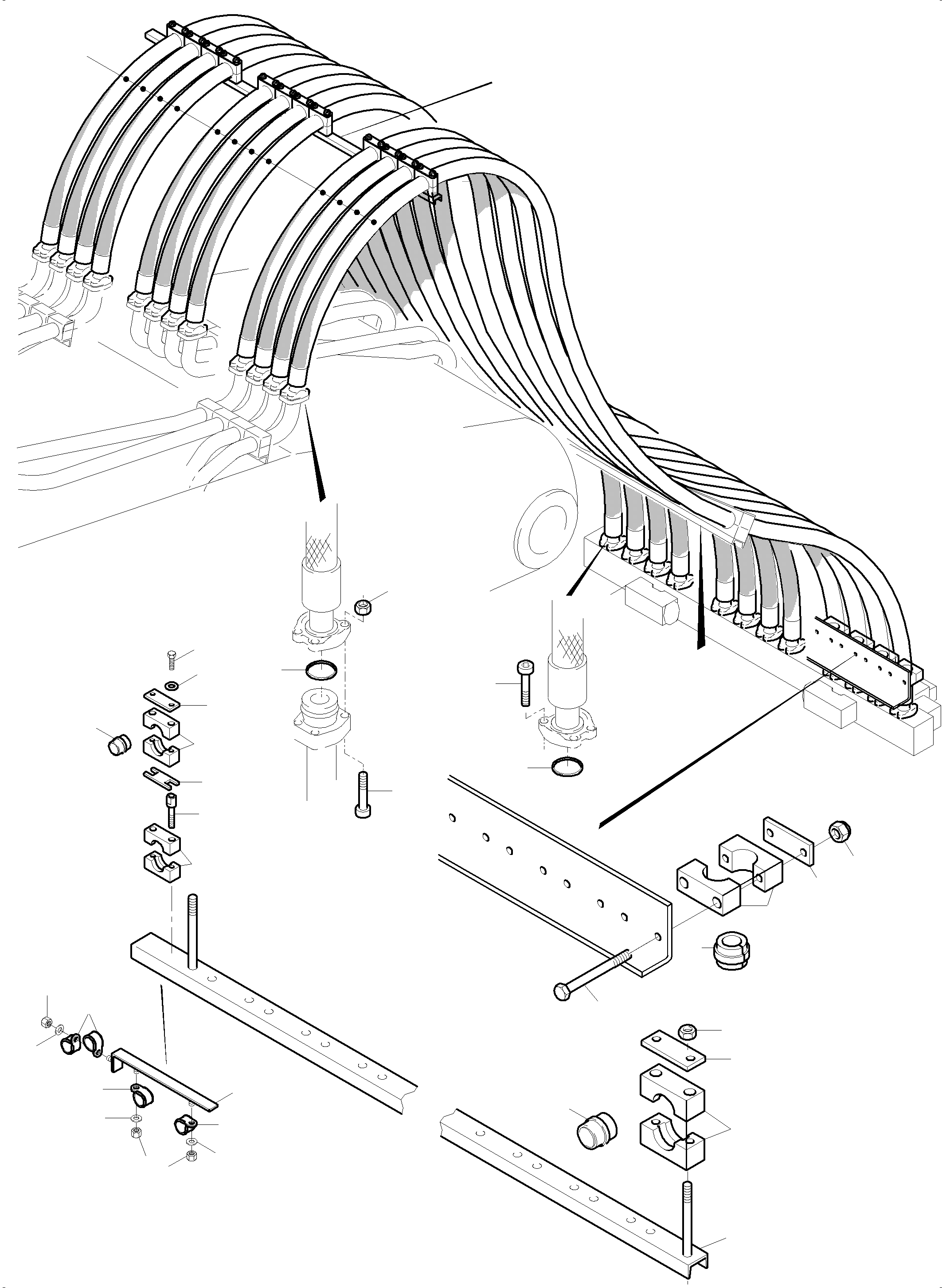 Komatsu parts book diagram for PC5500-6 S/N 15164: HOSES ASSY. - MANIFOLD- BOOM BACKHOE EQUIPMENT