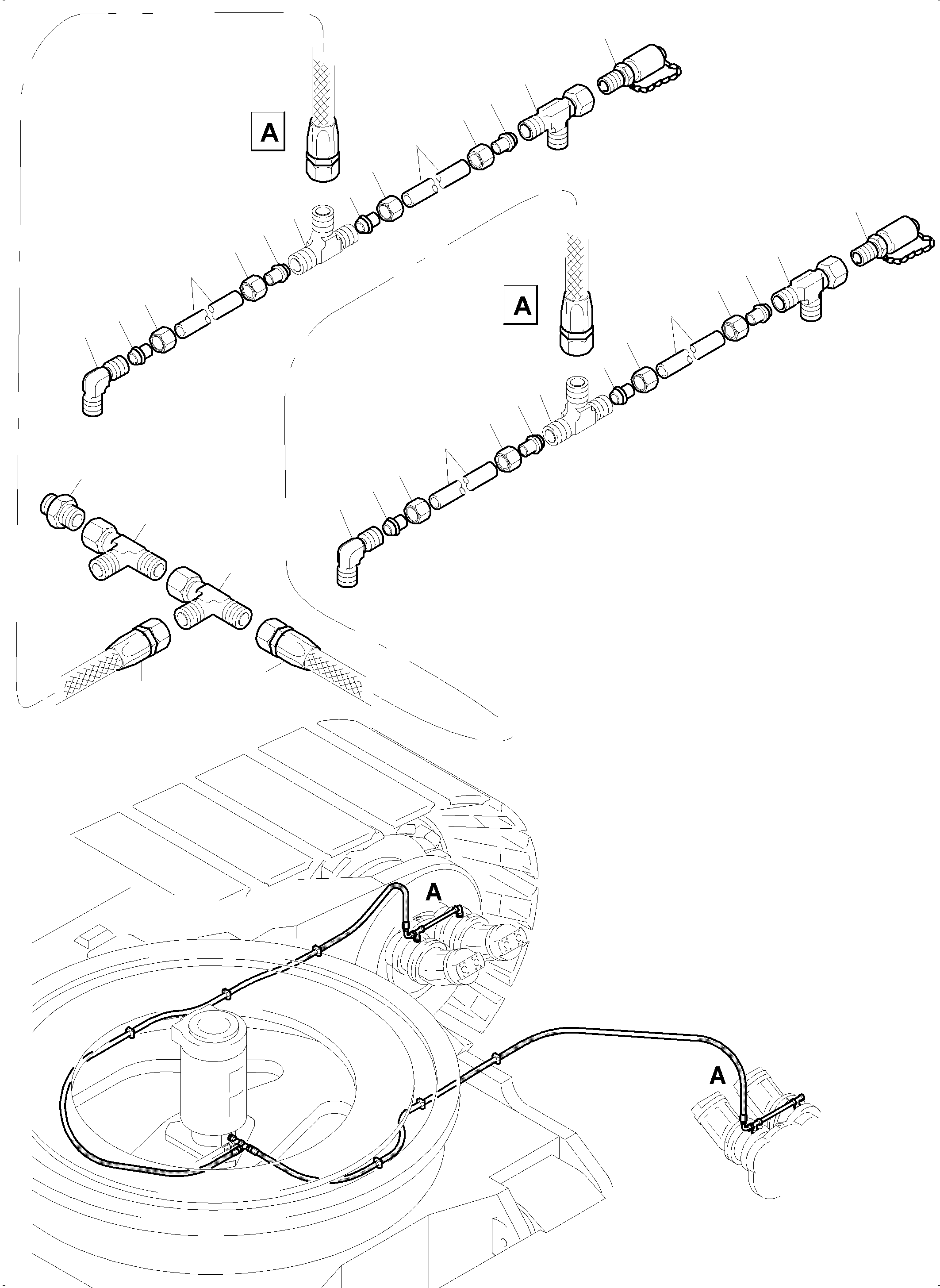 Komatsu parts book diagram for PC5500-6 S/N 15164: PIPING - PARKING BRAKE. BREATHER HOSES