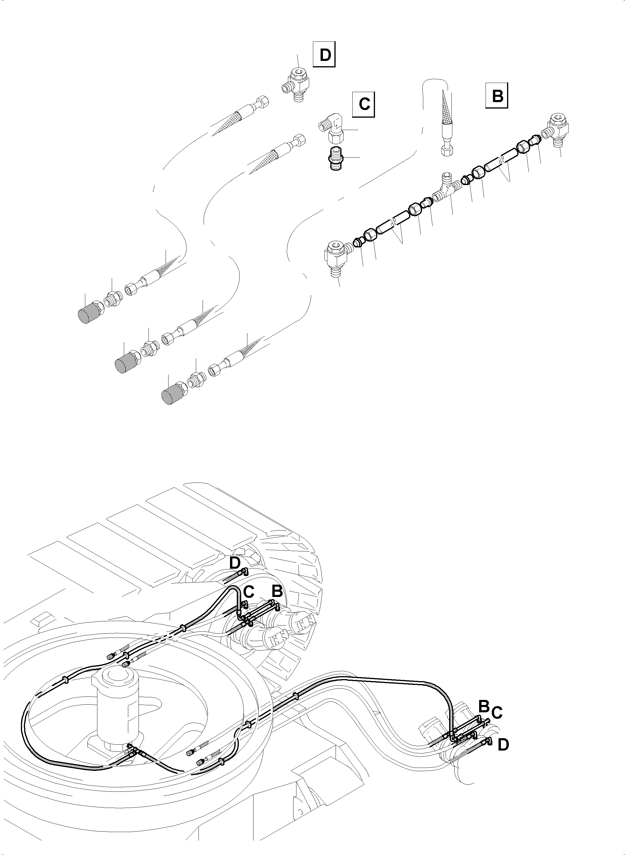 Komatsu parts book diagram for PC5500-6 S/N 15164: PIPING - PARKING BRAKE. BREATHER HOSES