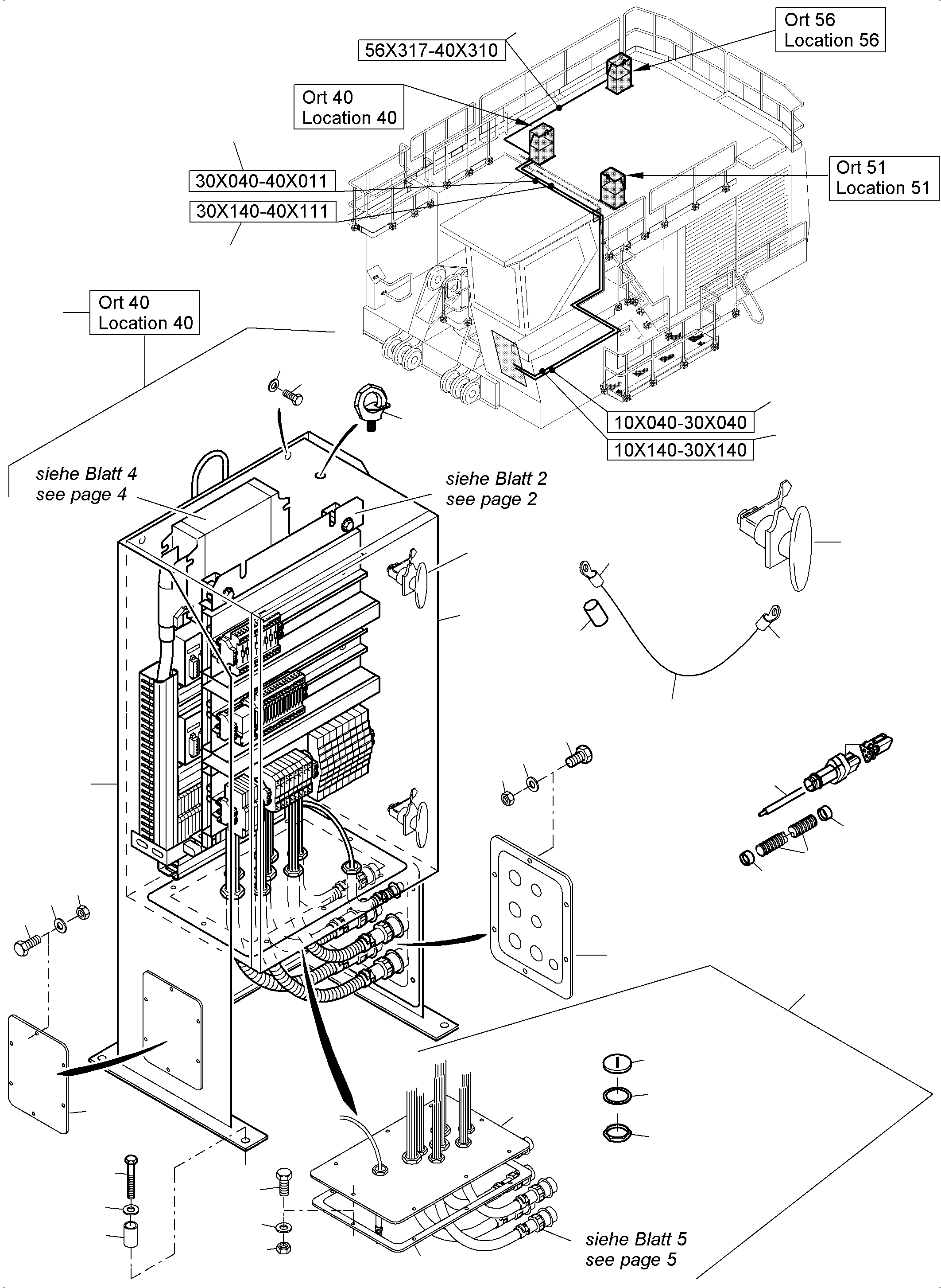 Komatsu parts book diagram for PC5500-6 S/N 15164: SWITCH CABINET ORT 40