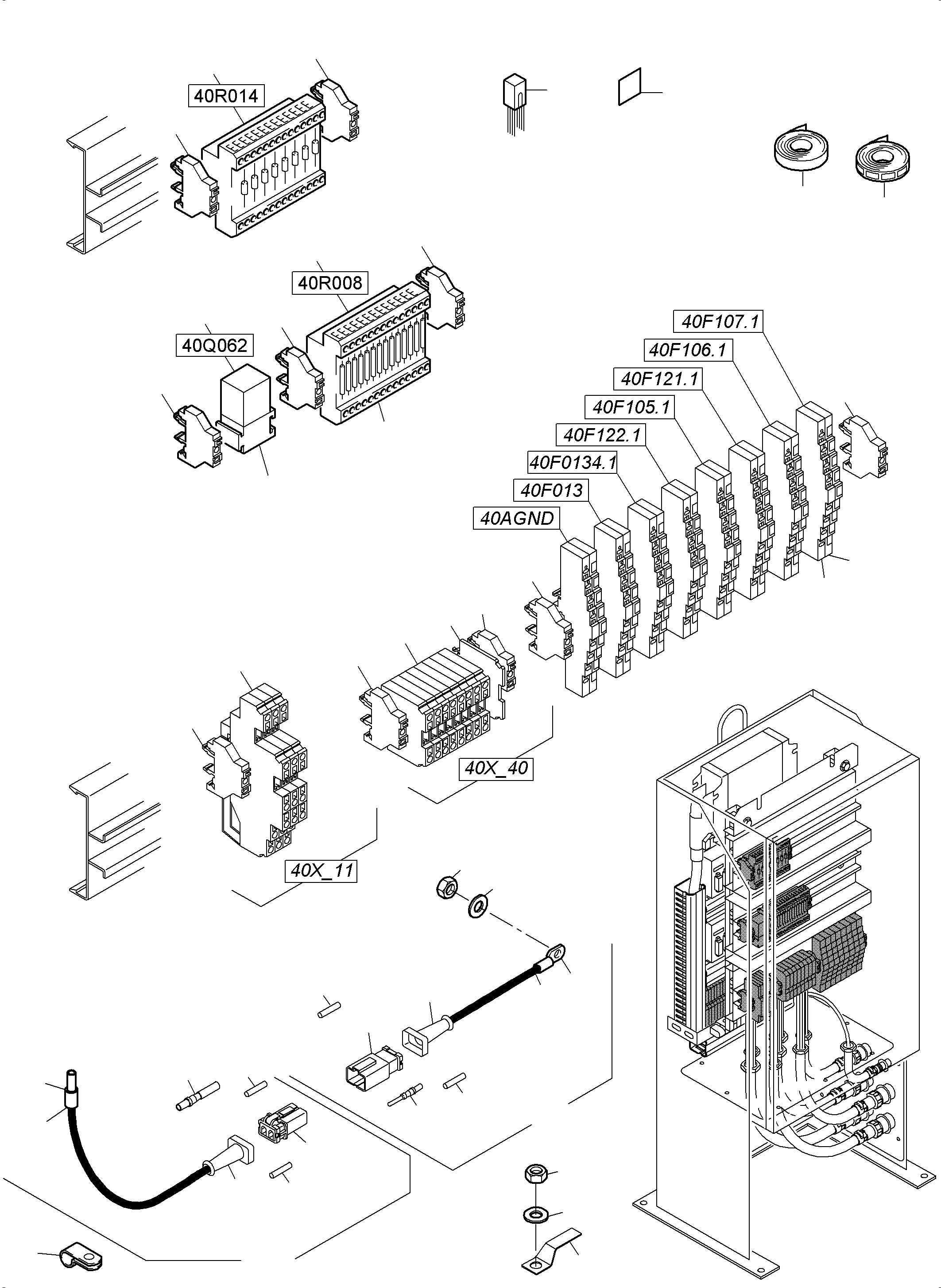 Komatsu parts book diagram for PC5500-6 S/N 15164: SWITCH CABINET ORT 40