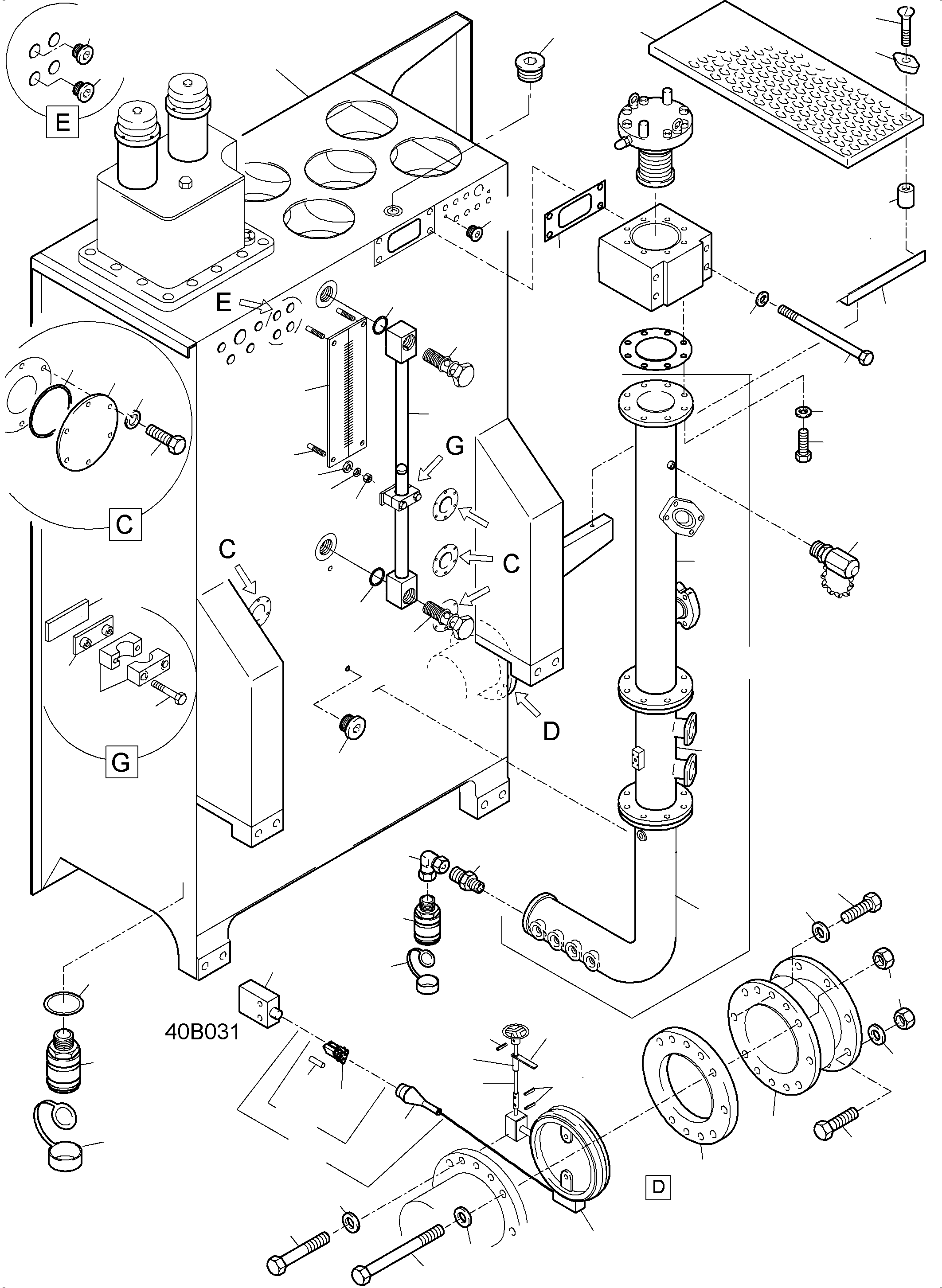 Komatsu parts book diagram for PC5500-6 S/N 15164: MAIN OIL TANK