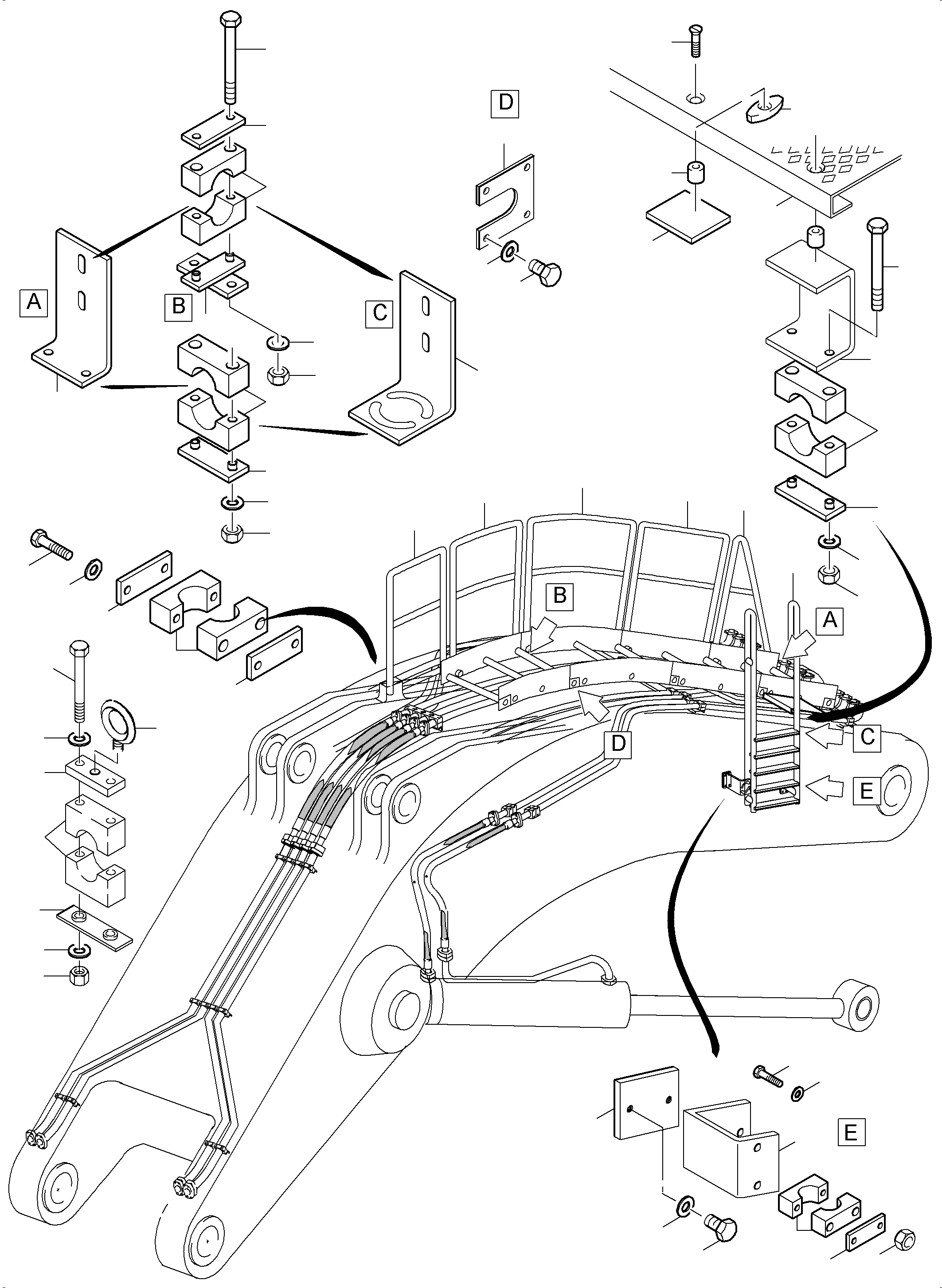 Komatsu parts book diagram for PC5500-6 S/N 15164: LADDER BOOM BHE 11,0M