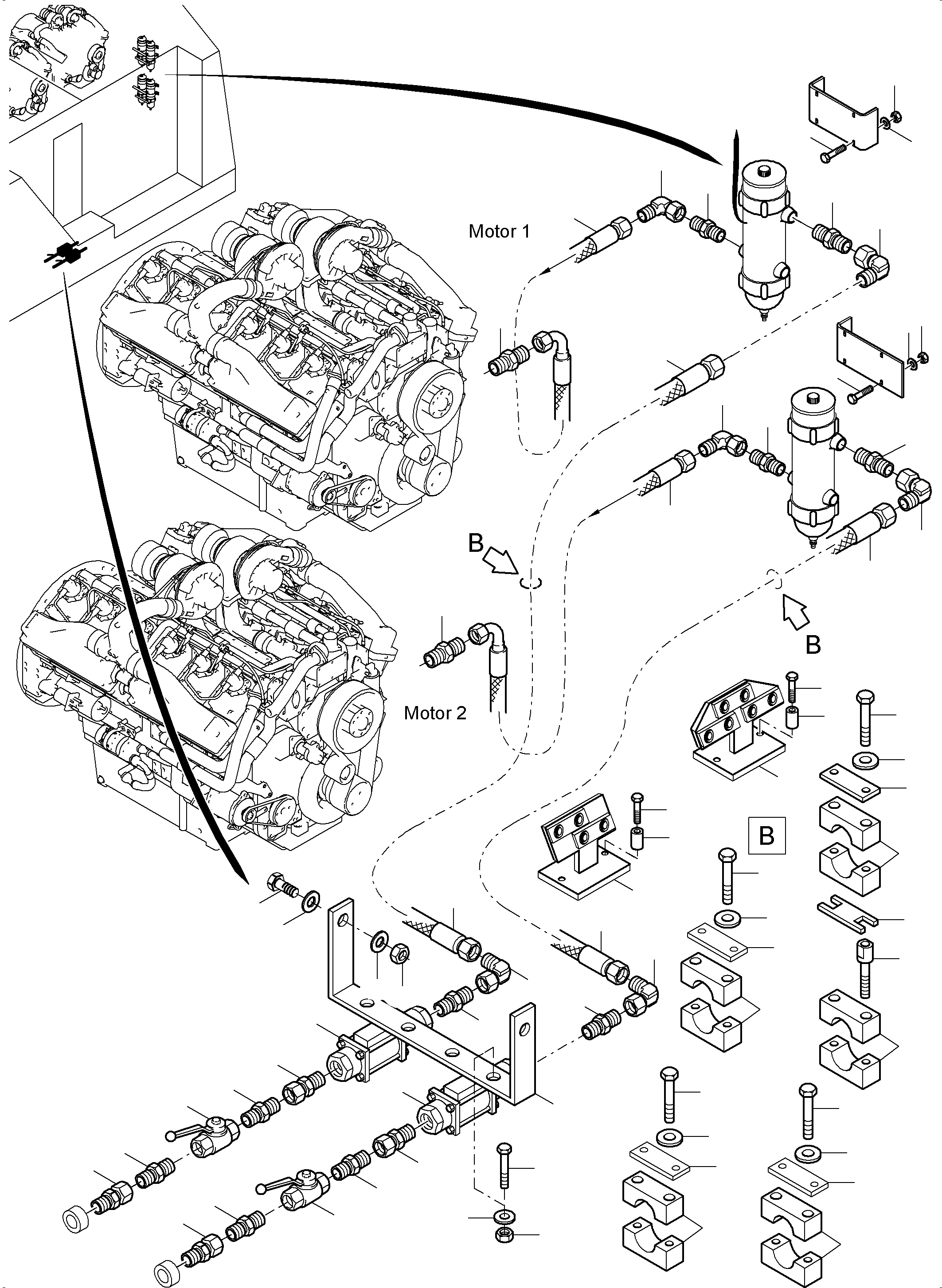 Komatsu parts book diagram for PC5500-6 S/N 15164: FUEL LINES QSK 38
