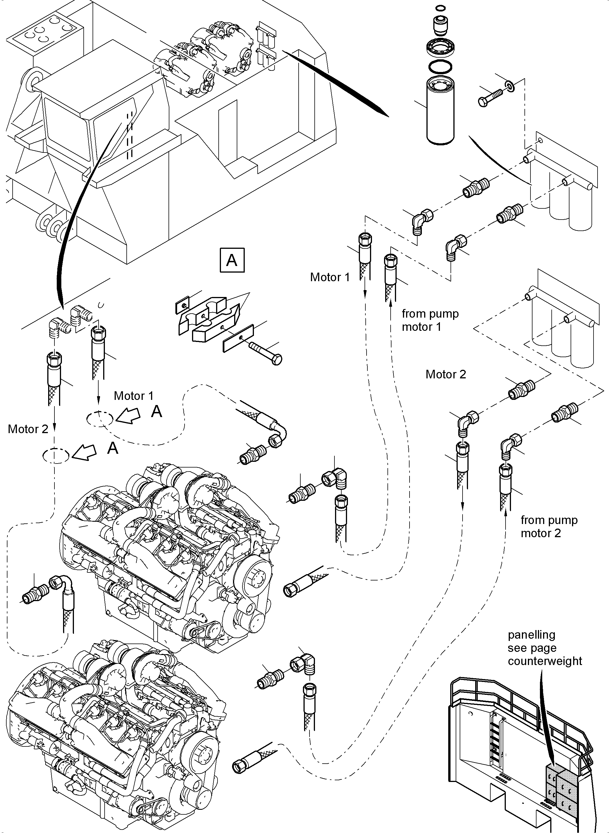 Komatsu parts book diagram for PC5500-6 S/N 15164: FUEL LINES QSK 38