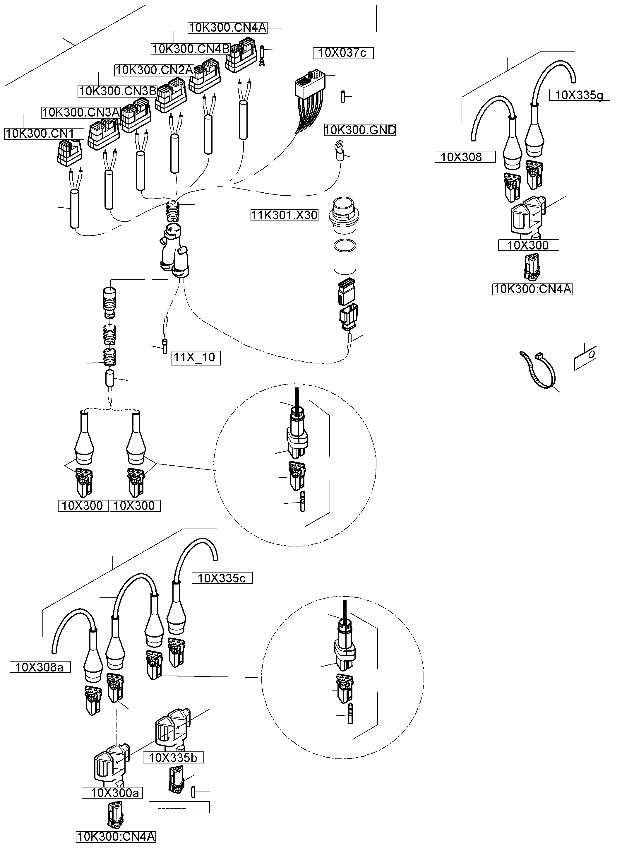 Komatsu parts book diagram for PC5500-6 S/N 15164: CABIN SUPPORT AND INTERMEDIATE LANDING HARNESSES