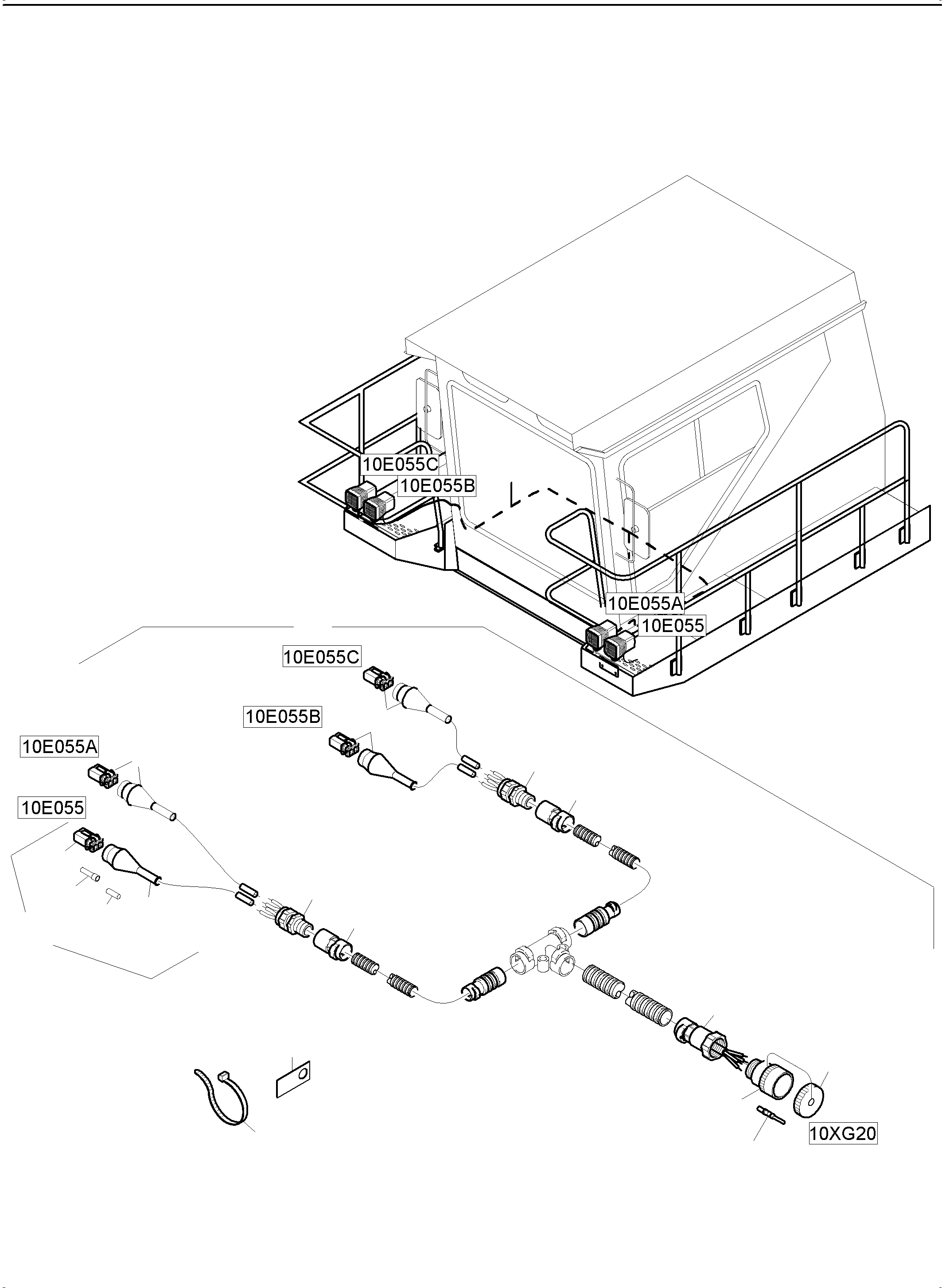 Komatsu parts book diagram for PC5500-6 S/N 15164: CABIN SUPPORT AND INTERMEDIATE LANDING HARNESSES
