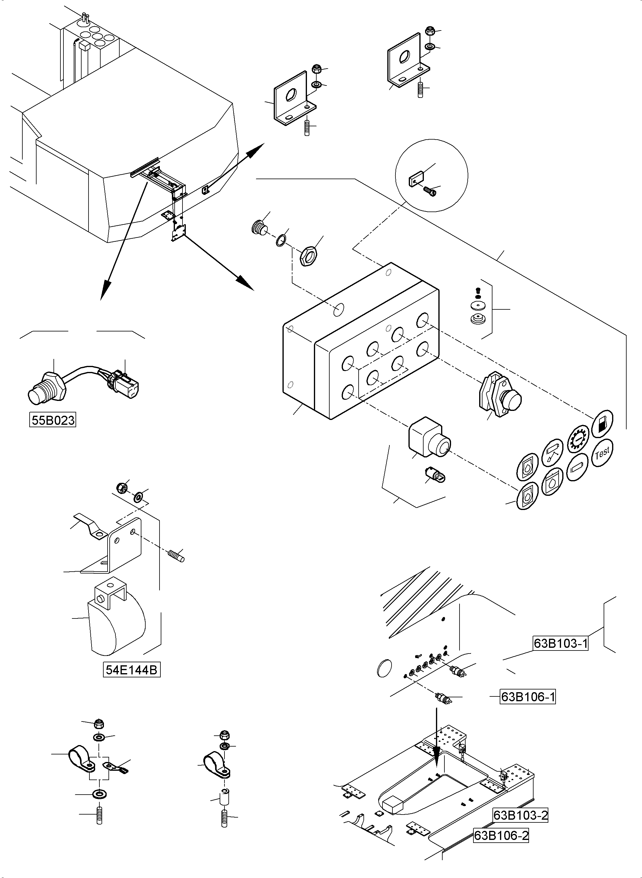 Komatsu parts book diagram for PC5500-6 S/N 15164: ELECTRO PARTS REFUELING, WITHOUT OR WITH SERVICE ARM