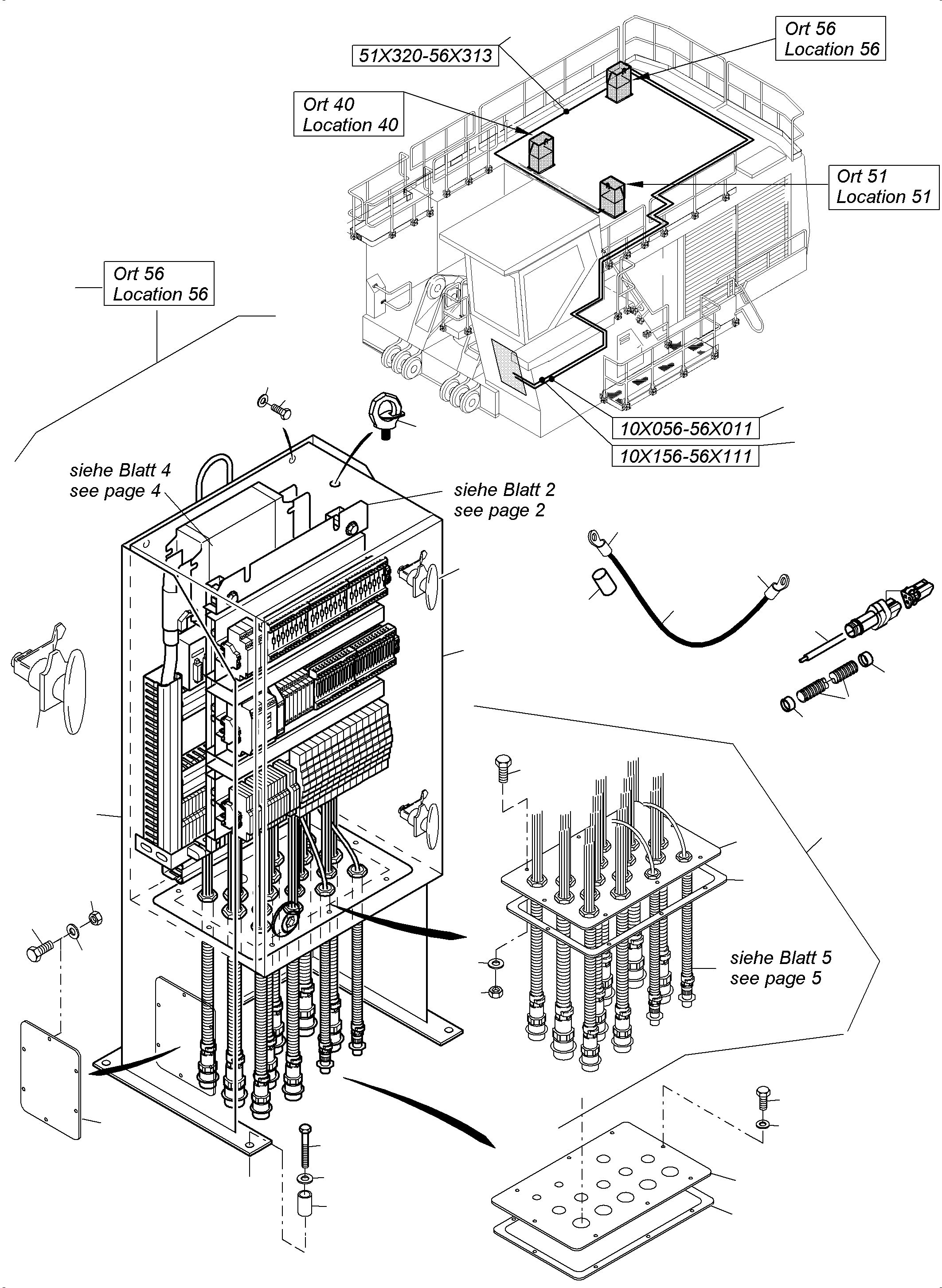 Komatsu parts book diagram for PC5500-6 S/N 15164: SWITCH CABINET LOCATION 56