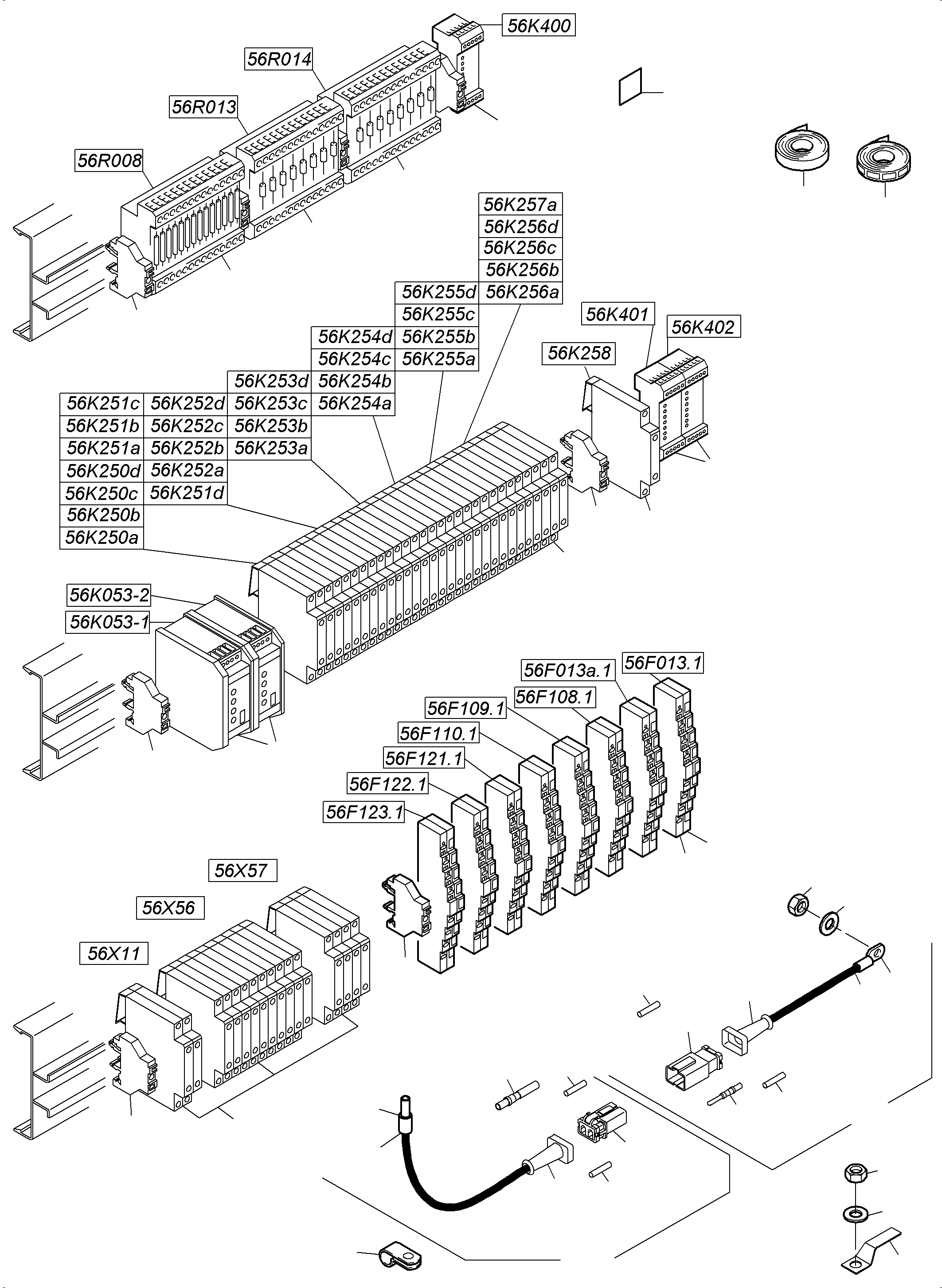 Komatsu parts book diagram for PC5500-6 S/N 15164: SWITCH CABINET LOCATION 56
