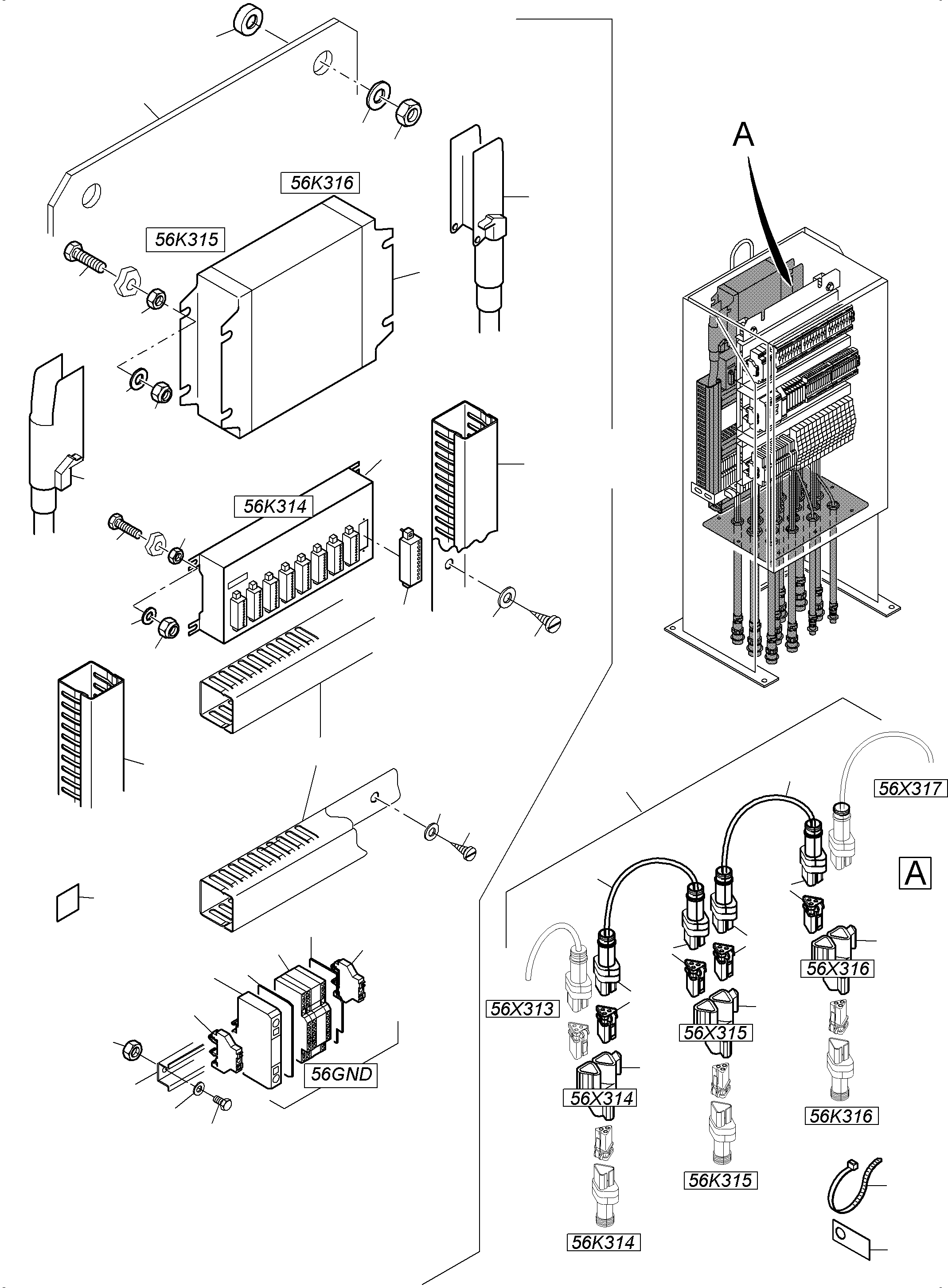 Komatsu parts book diagram for PC5500-6 S/N 15164: SWITCH CABINET LOCATION 56