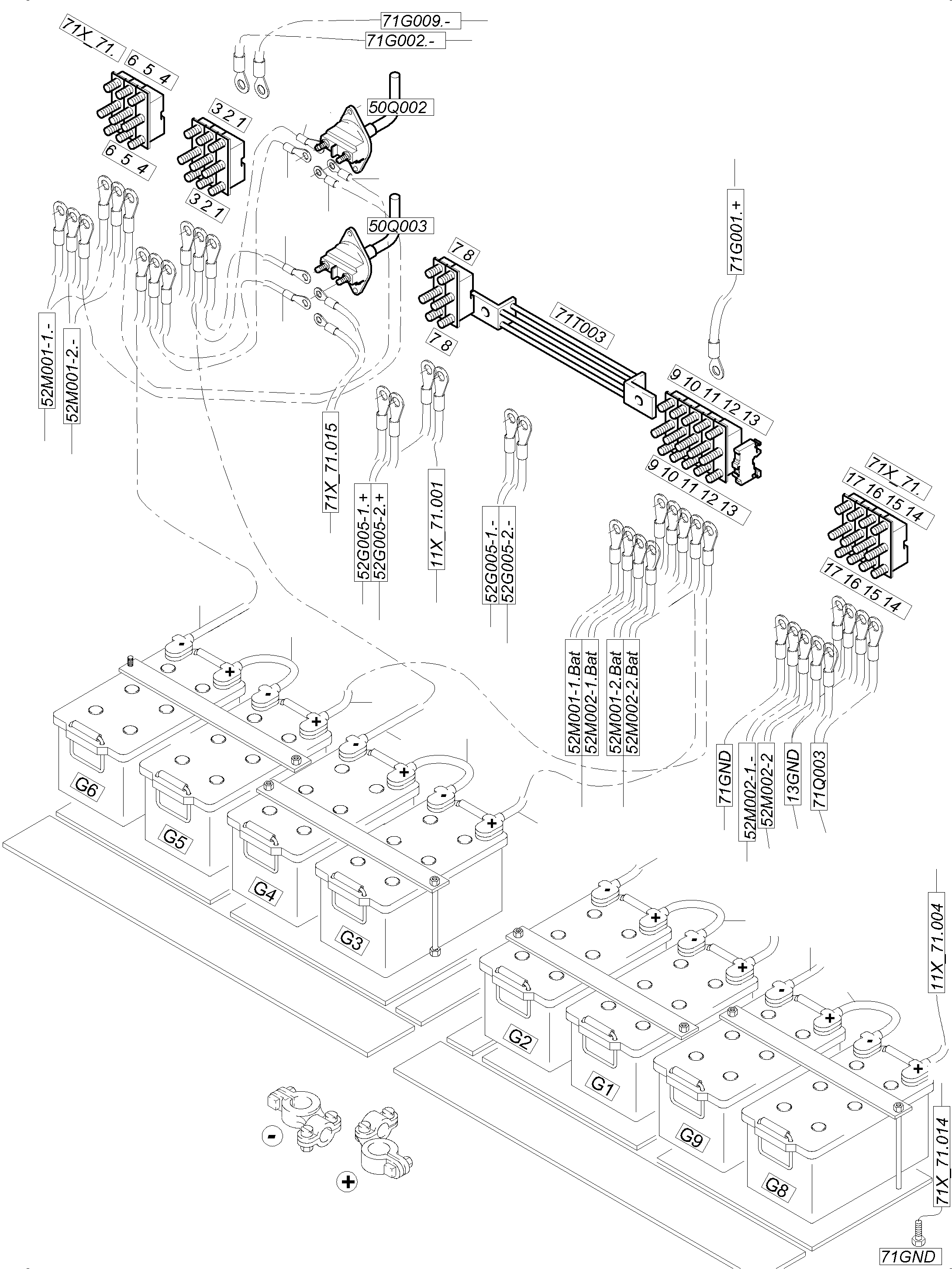 Komatsu parts book diagram for PC5500-6 S/N 15164: BATTERIES WITH CABLES