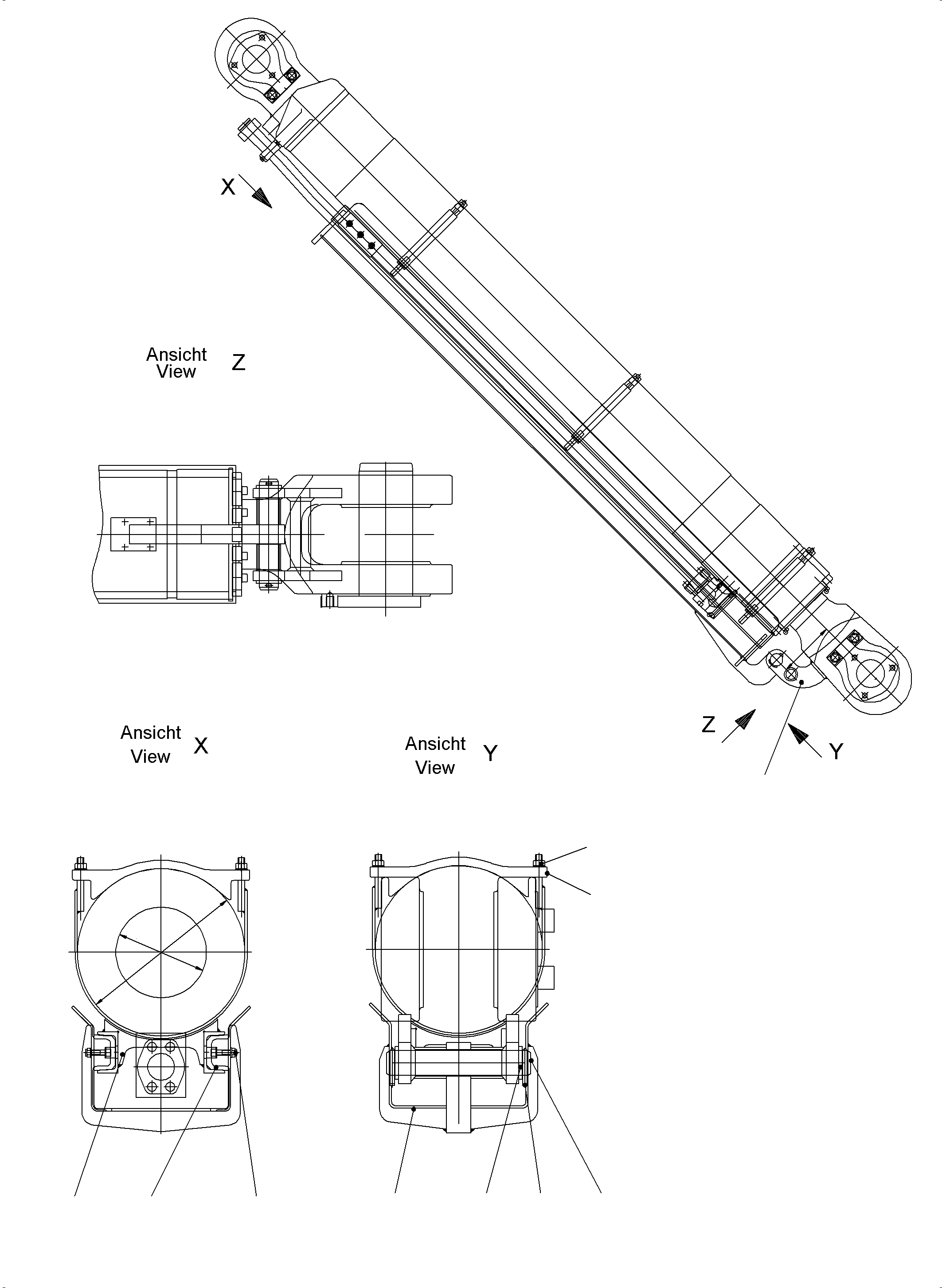 Komatsu parts book diagram for PC5500-6 S/N 15166: STICK CYLINDER - ROD PROTECTION