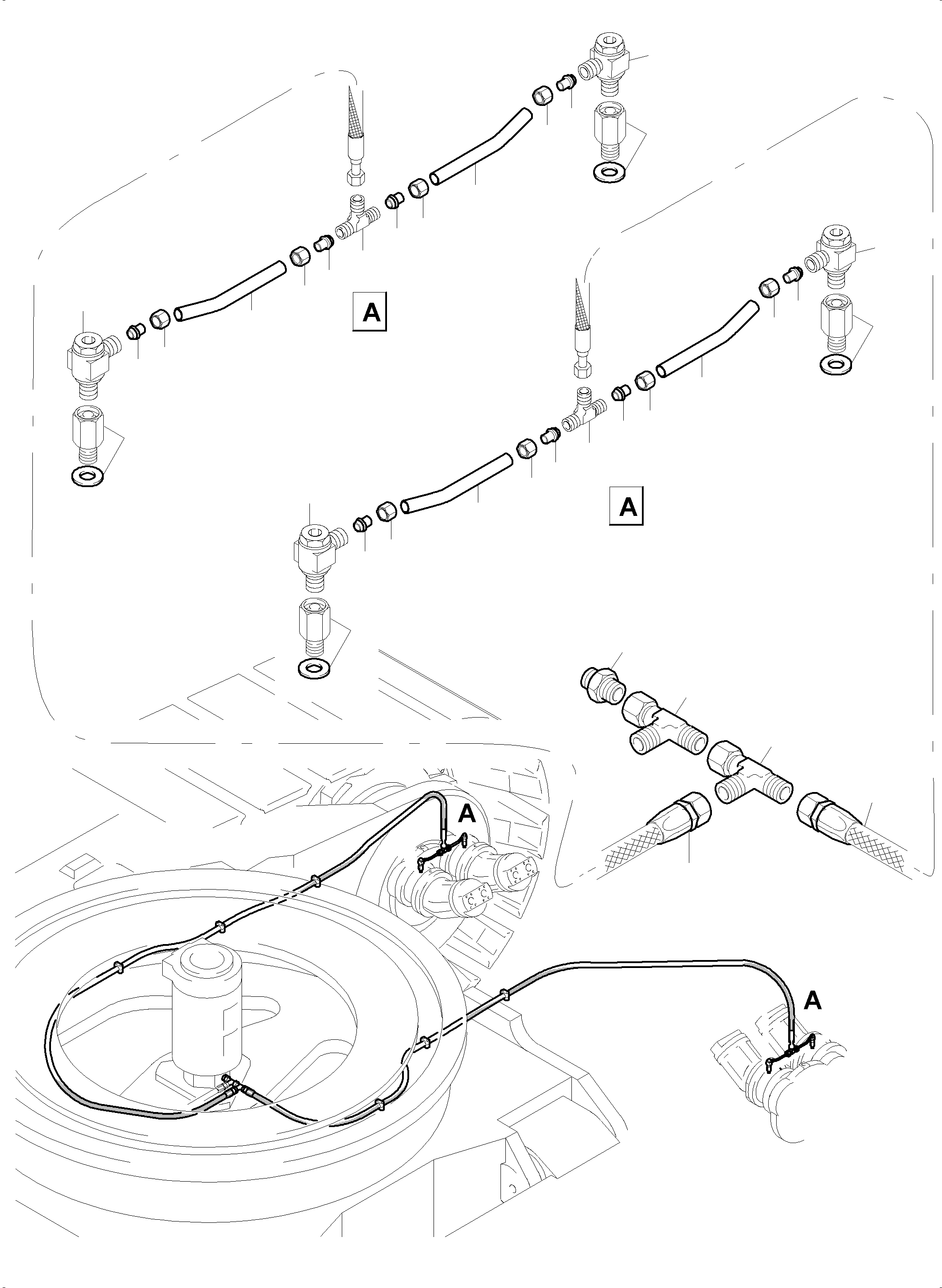 Komatsu parts book diagram for PC5500-6 S/N 15166: PIPING - PARKING BRAKE. BREATHER HOSES