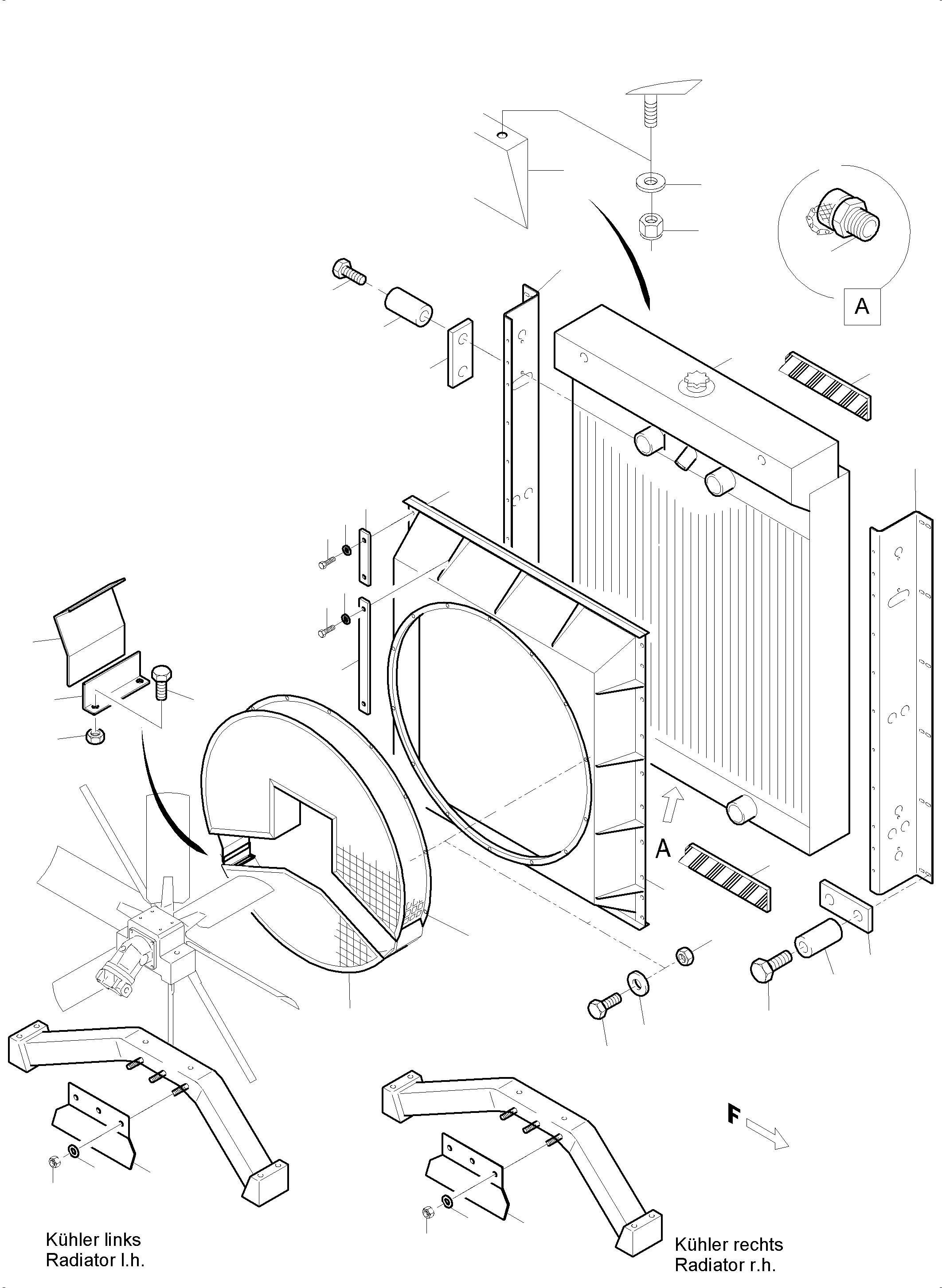 Komatsu parts book diagram for PC5500-6 S/N 15166: RADIATOR - MOUNTING