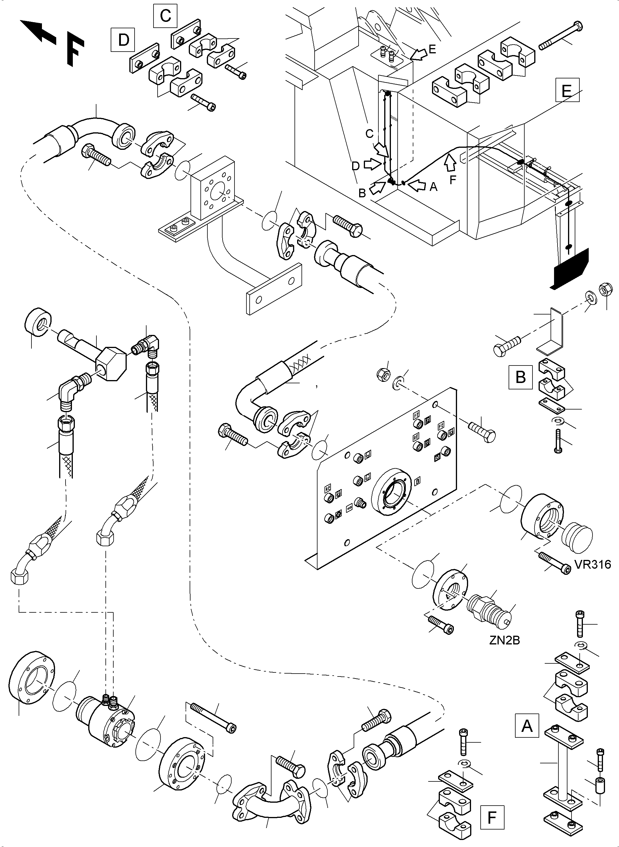 Komatsu parts book diagram for PC5500-6 S/N 15166: REFUELING EQUIPMENT FUEL LINE WIGGINS VR 300