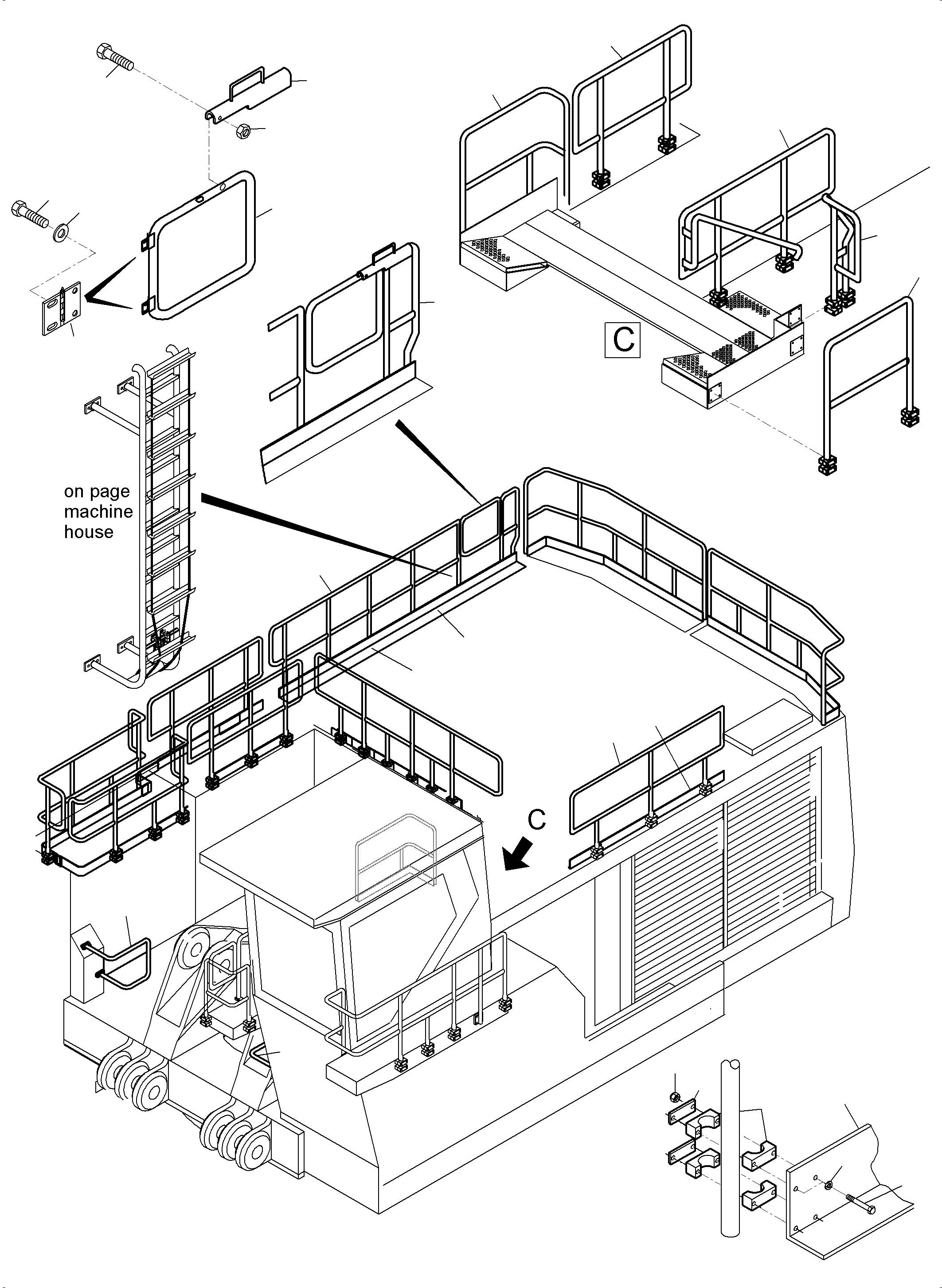 Komatsu parts book diagram for PC5500-6 S/N 15166: RAILS