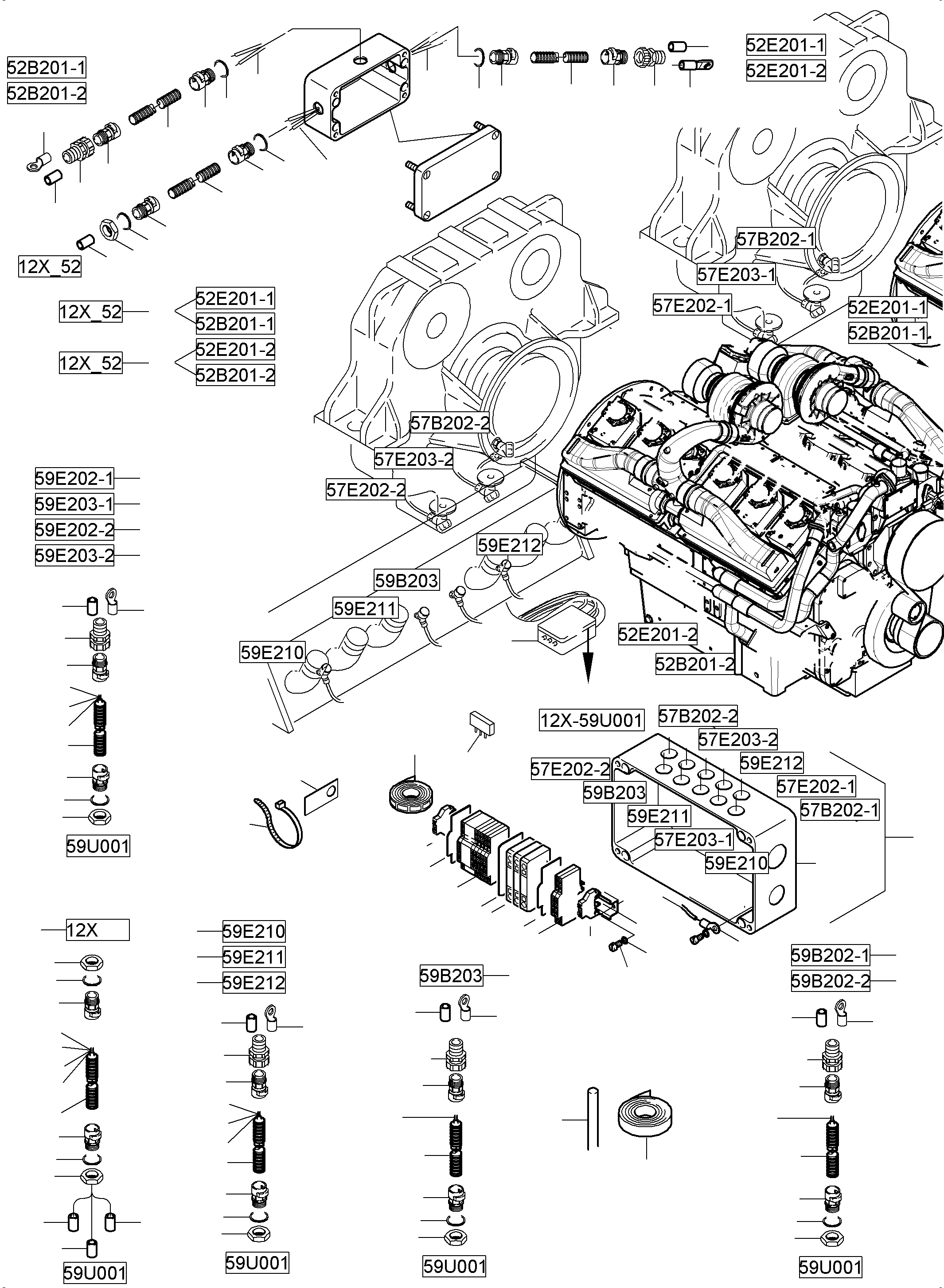 Komatsu parts book diagram for PC5500-6 S/N 15166: CABLES-TEMPERATURE CONDITIONING
