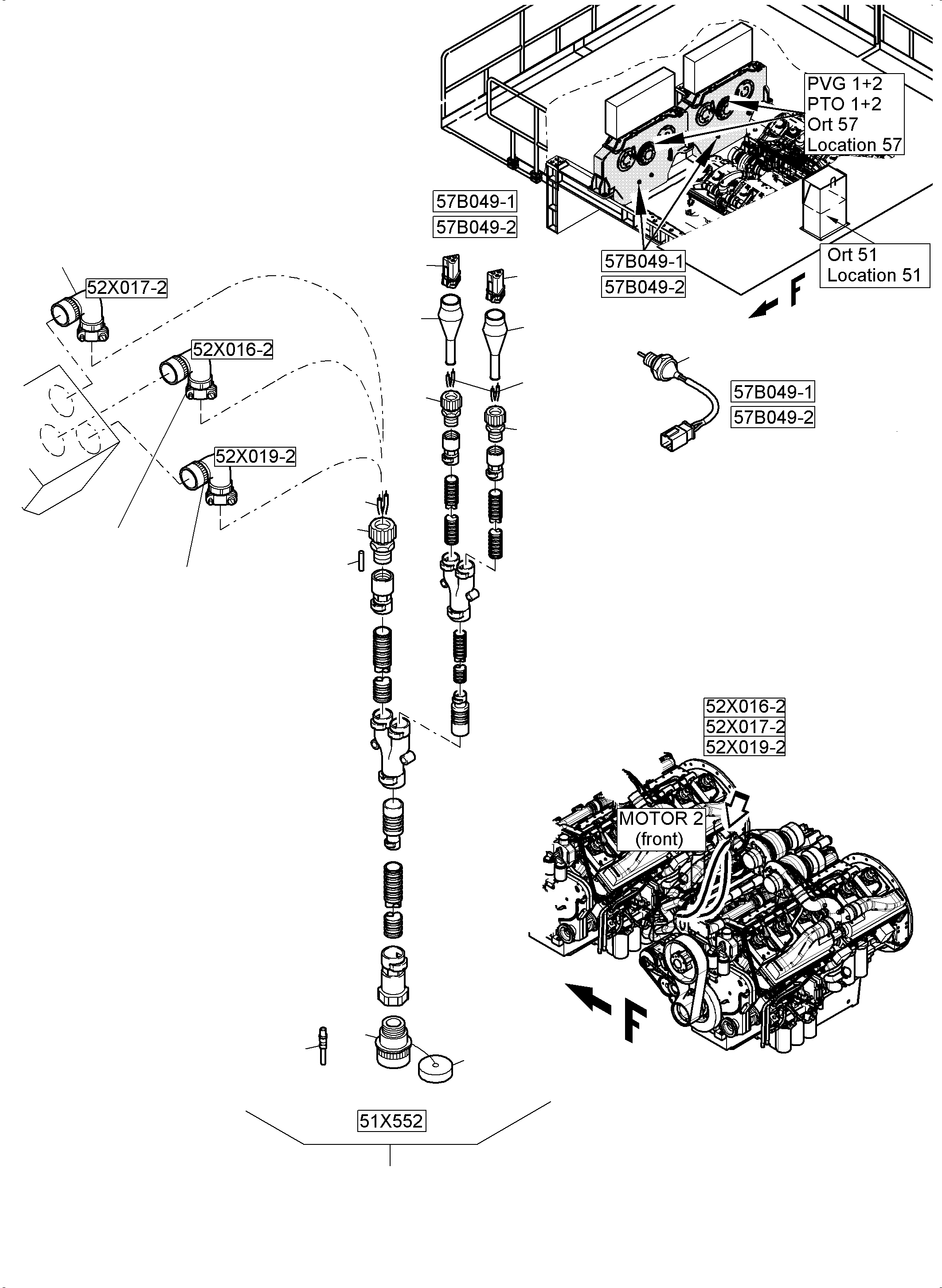 Komatsu parts book diagram for PC5500-6 S/N 15166: CABLES - ENGINE AND TRANSMITTER