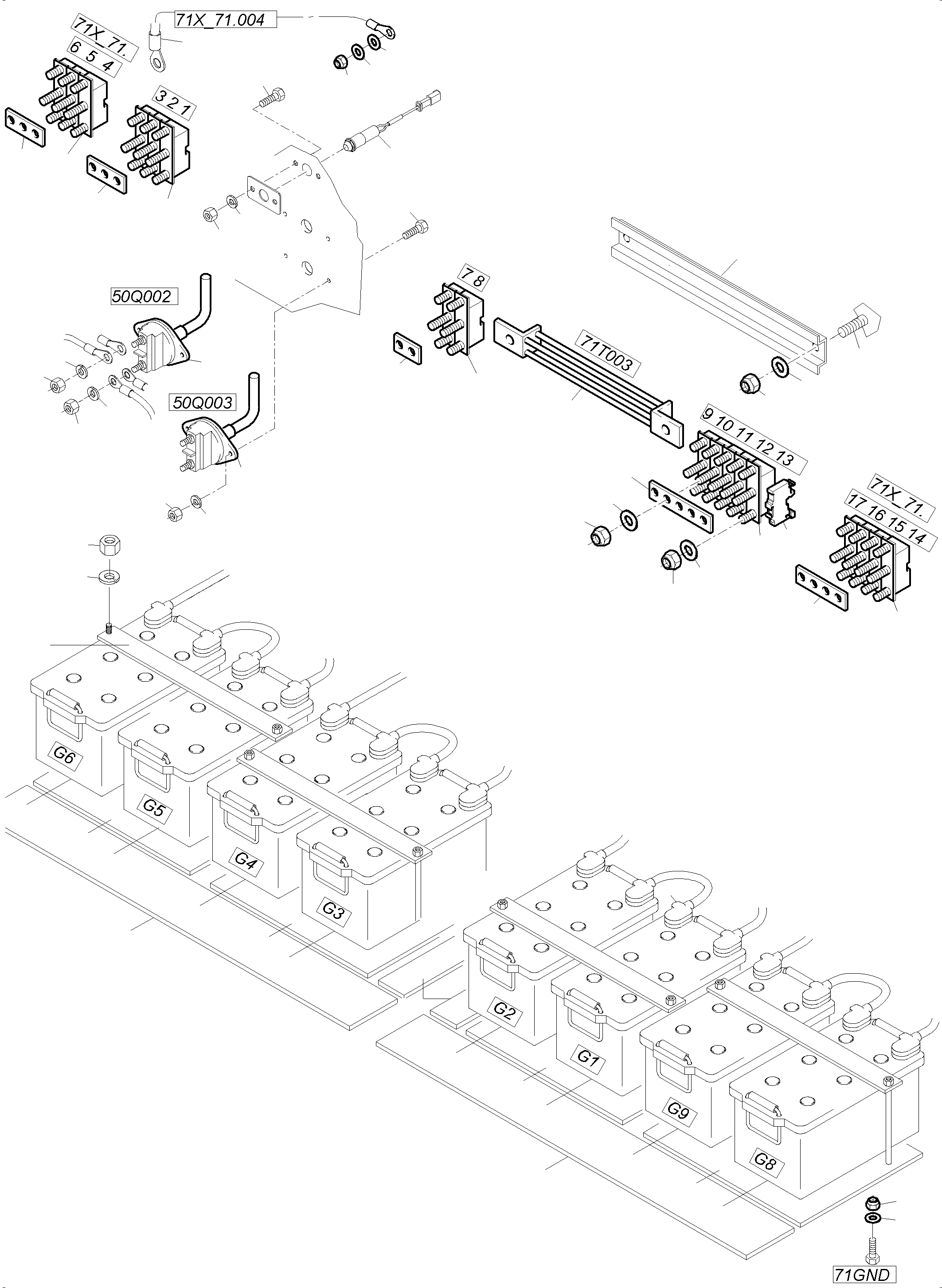 Komatsu parts book diagram for PC5500-6 S/N 15166: BATTERIES WITH CABLES