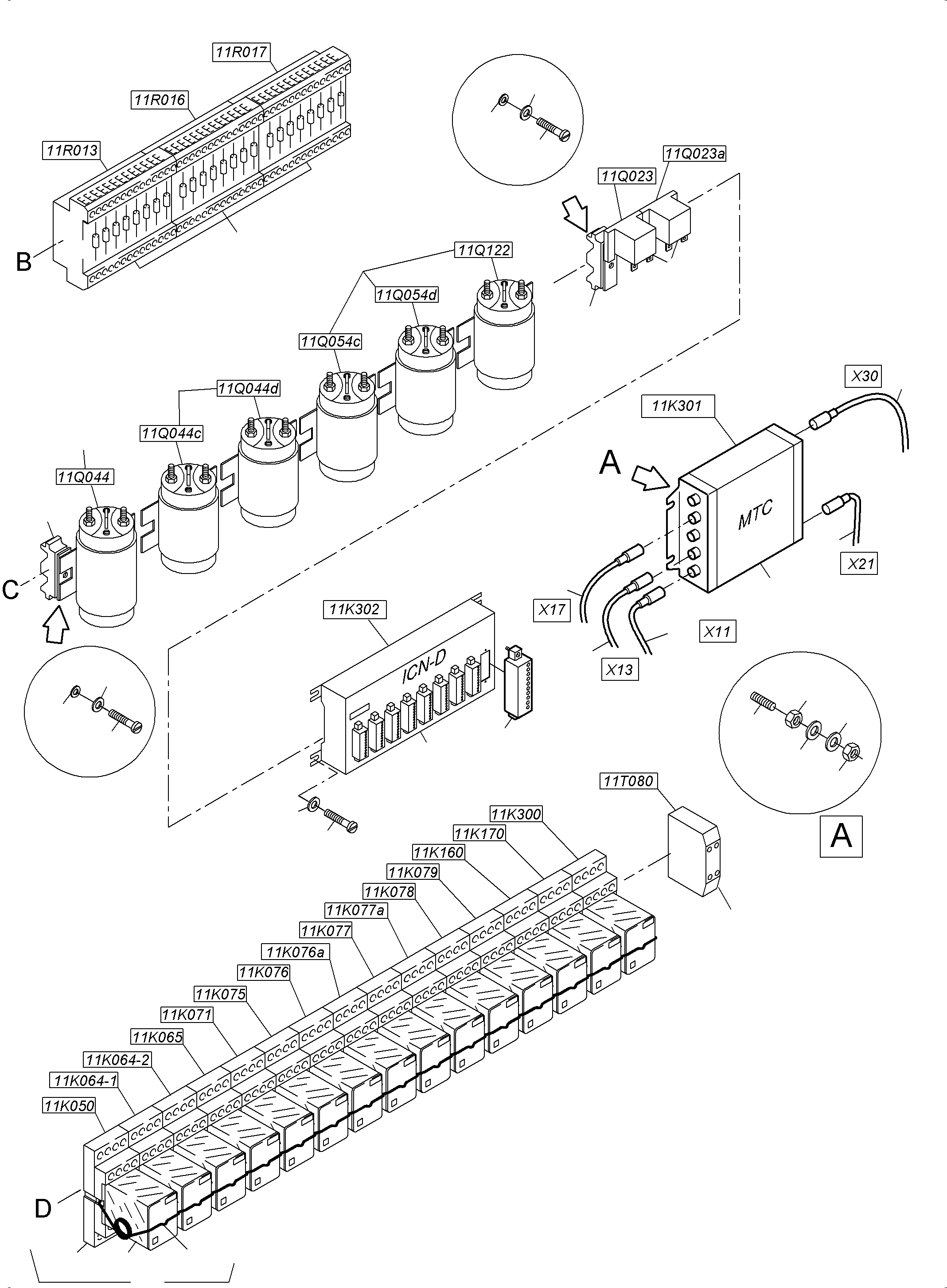 Komatsu parts book diagram for PC5500-6 S/N 15166: SWITCH FRAMING LOCATION 11