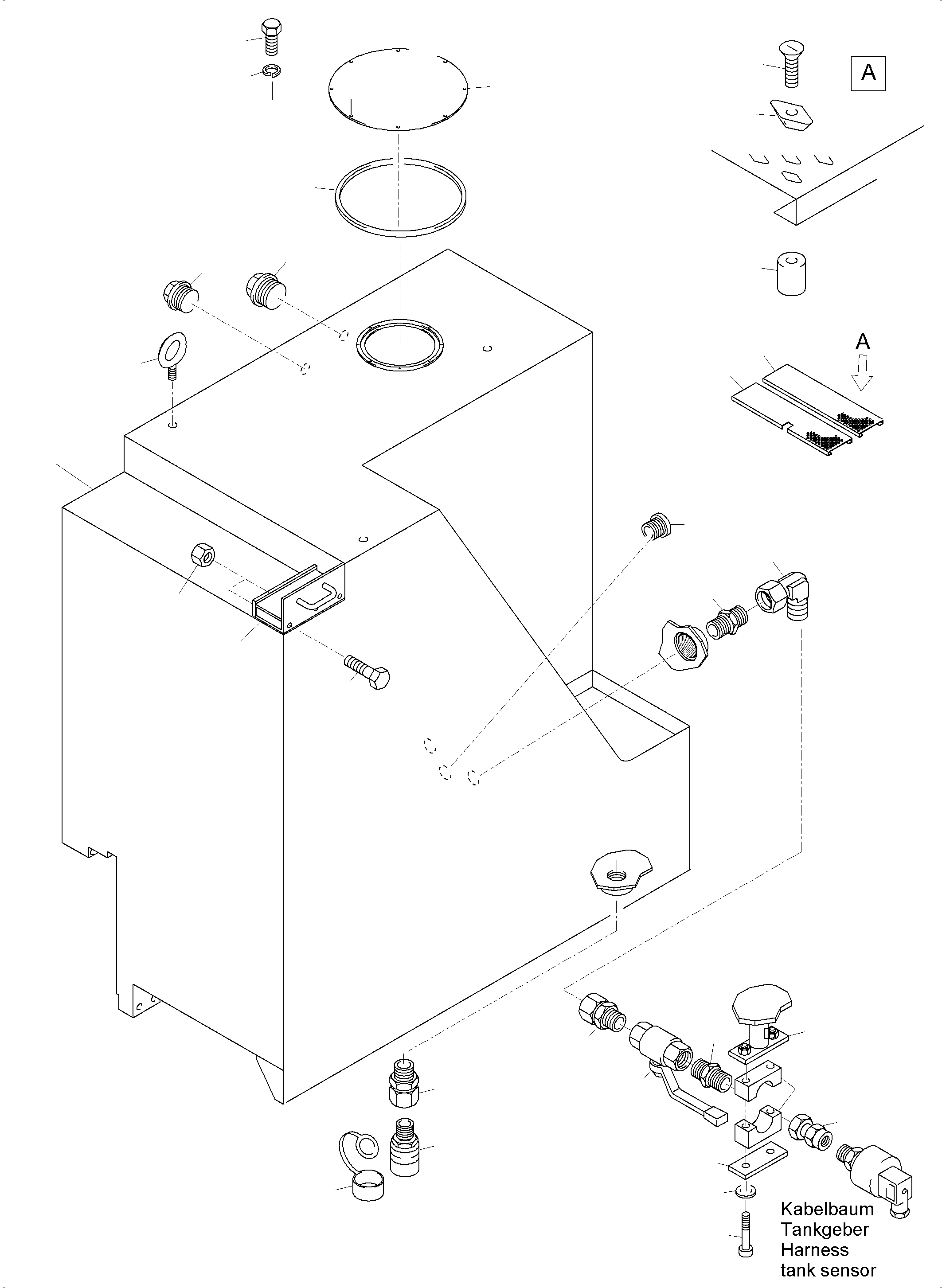 Komatsu parts book diagram for PC5500-6 S/N 15166: FUEL TANK WITH FUEL SAVE