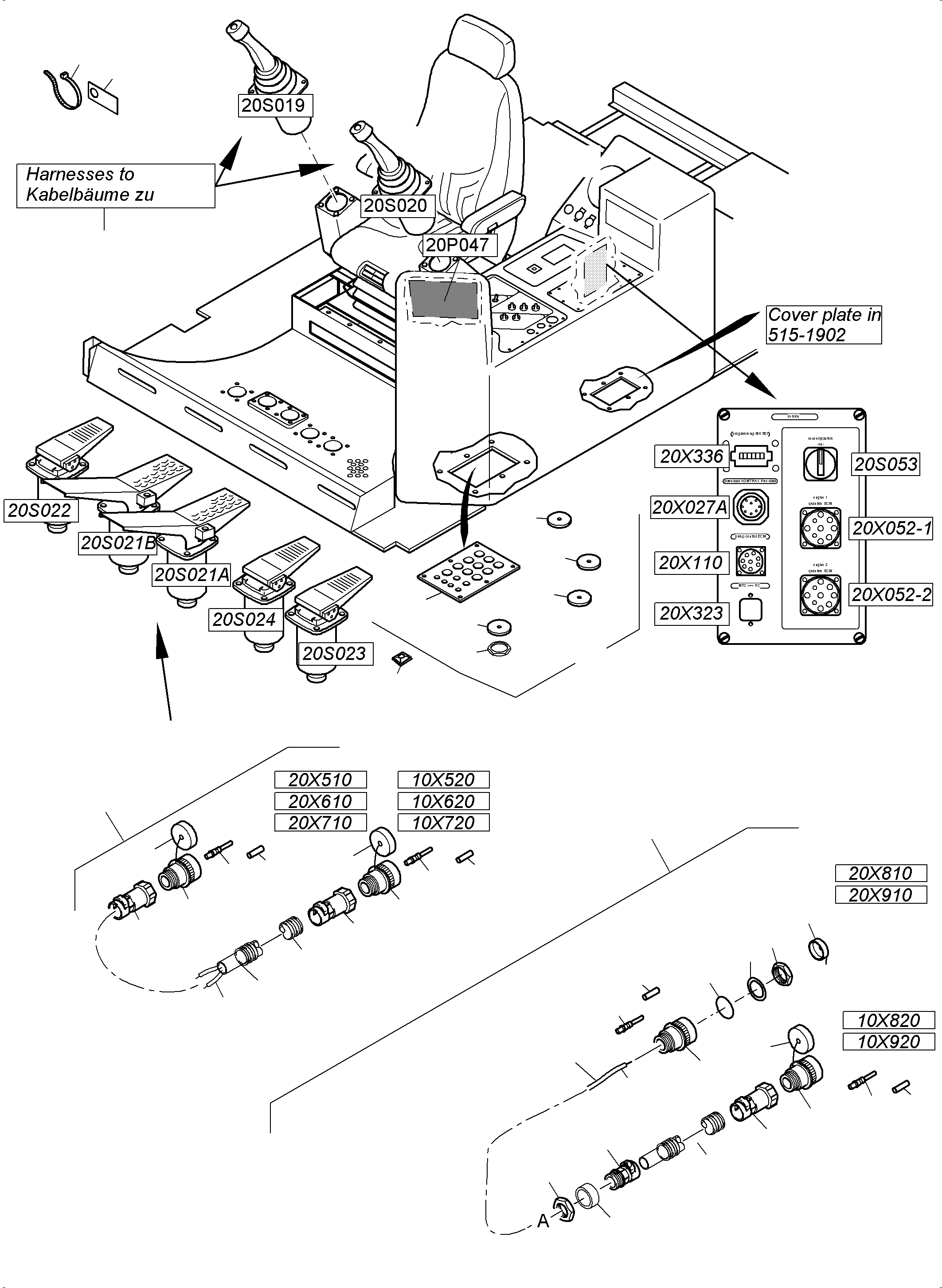 Komatsu parts book diagram for PC5500-6 S/N 15166: CABIN SUPPORT AND INTERMEDIATE LANDING HARNESSES