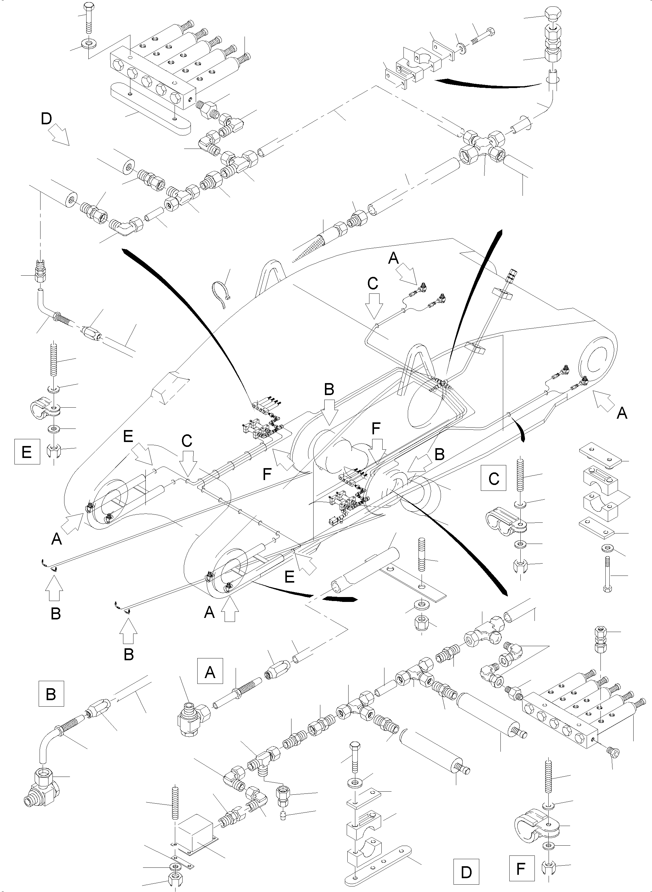 Komatsu parts book diagram for PC 7000-6E 35 003 11.06.2019: STICK 5.5 M - CENTRAL LUBRICATION