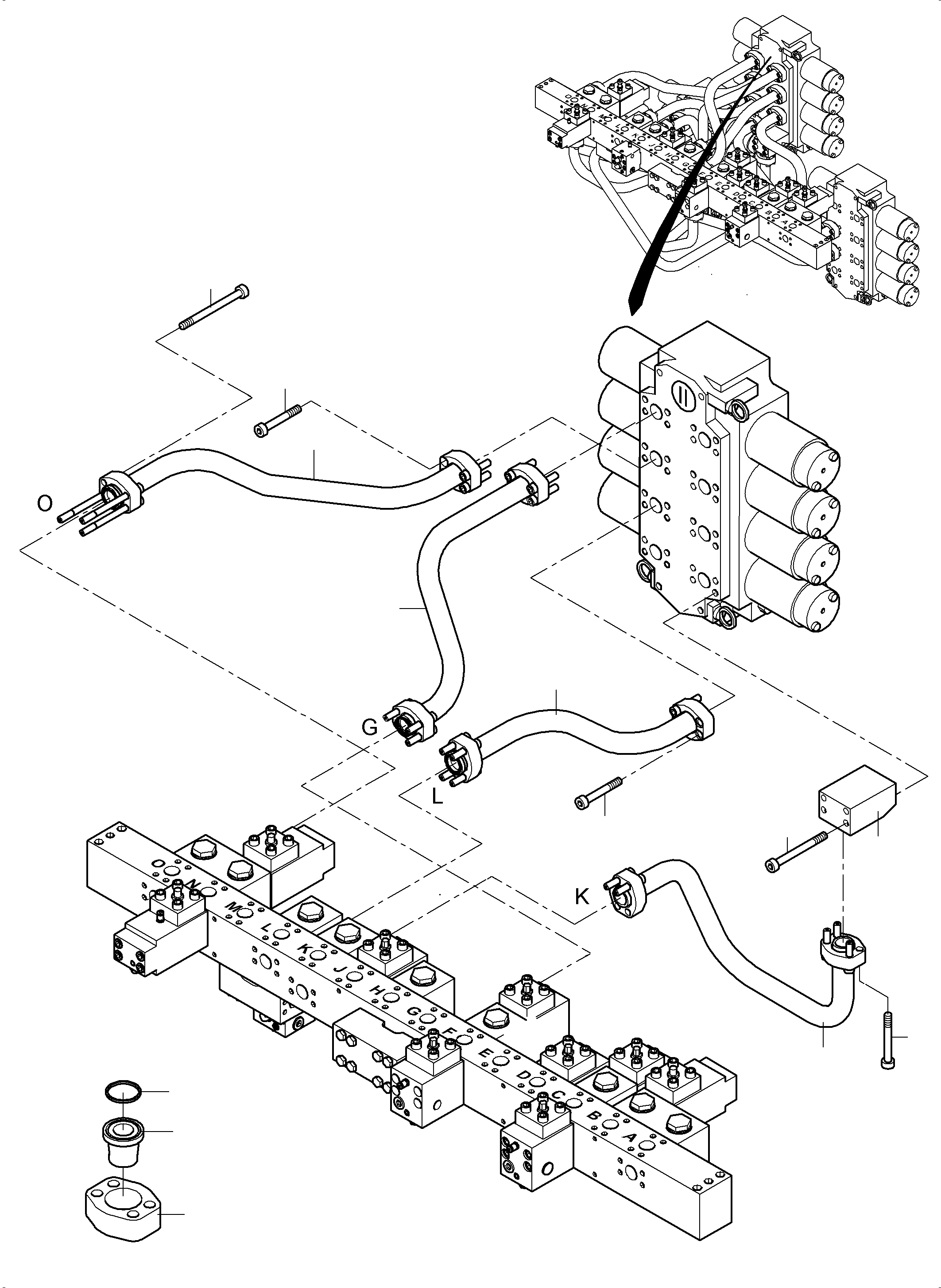 Komatsu parts book diagram for PC 7000-6E 35 003 11.06.2019: PIPES CONTROL BLOCKS MANIFOLD FS