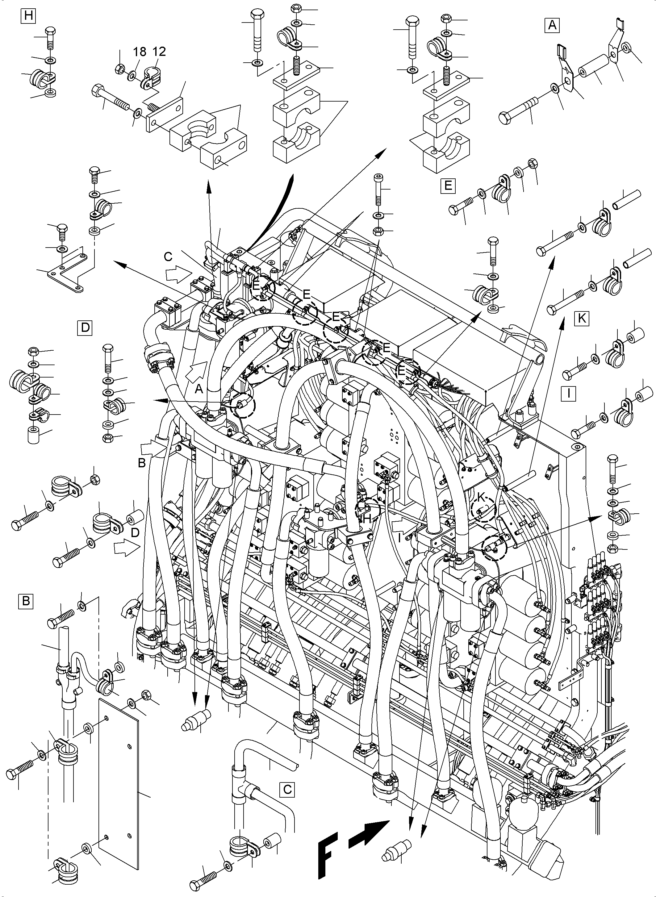 Komatsu parts book diagram for PC 7000-6E 35 003 11.06.2019: CABLE CONTROL BLOCKS - H.P.-FILTER - LOCATION 61