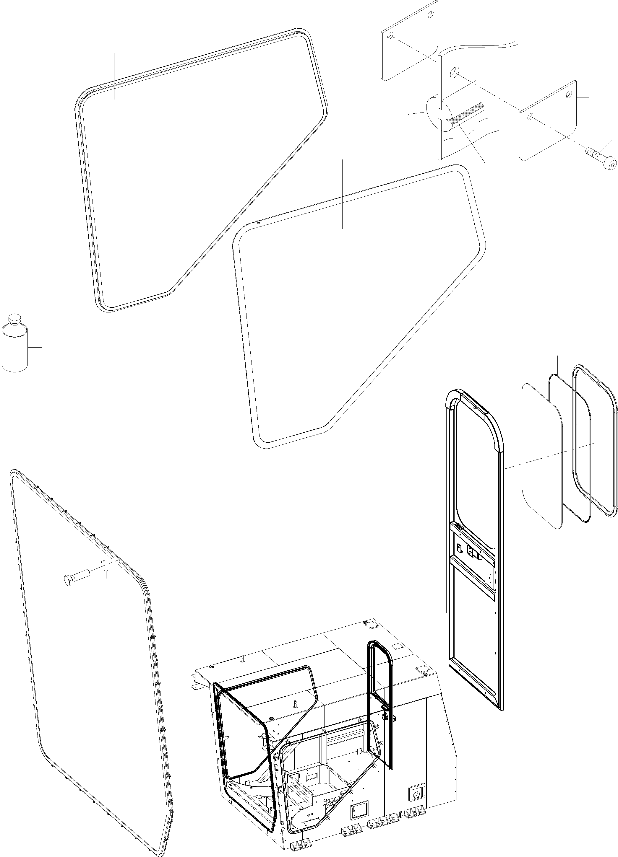Komatsu parts book diagram for PC 7000-6E 35 003 11.06.2019: OPERATOR'S CAB - GLAZING FRONT WINDOW GLUED