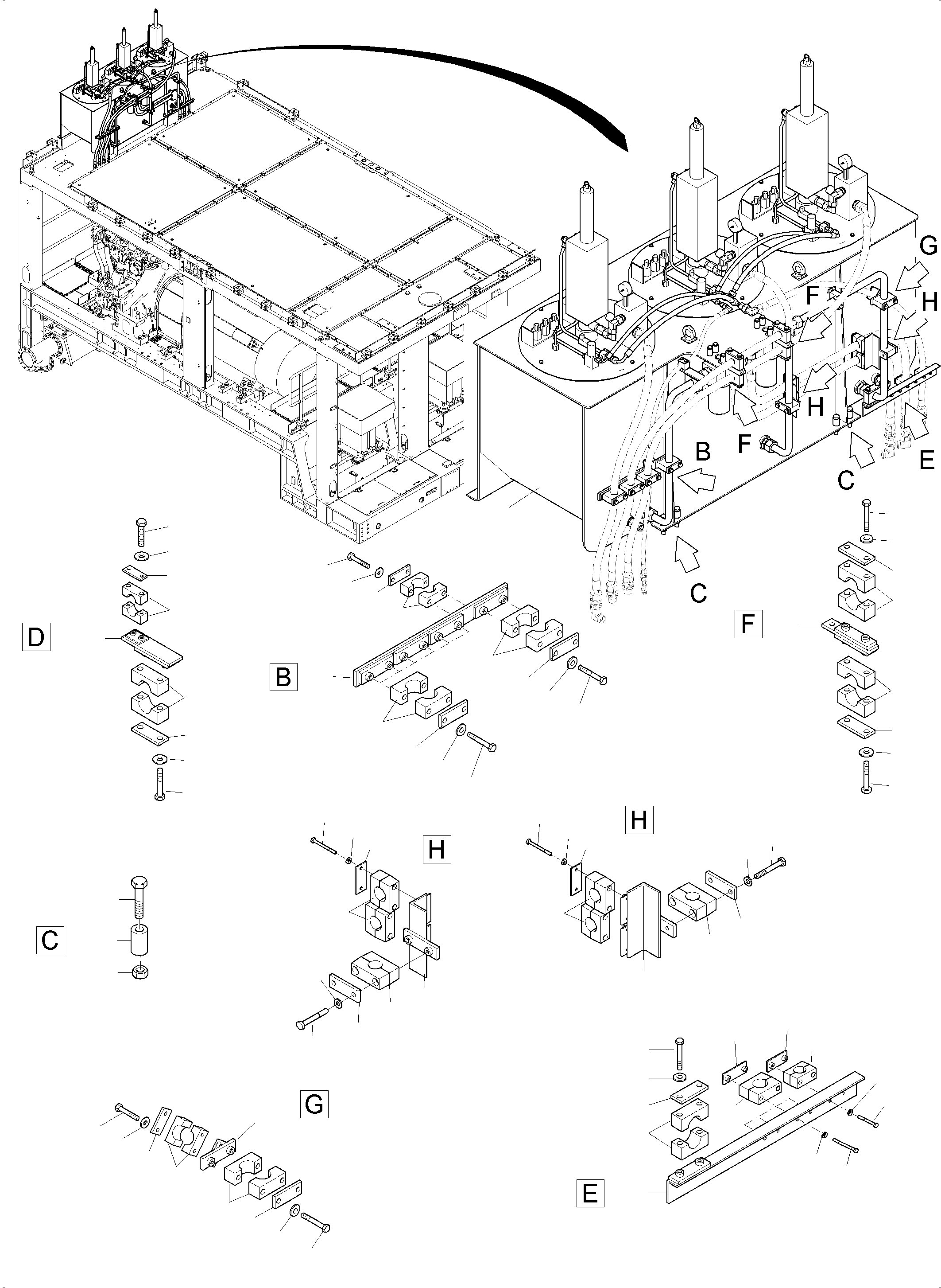 Komatsu parts book diagram for PC 7000-6E 35 003 11.06.2019: LINES LUBE STATION ARR.