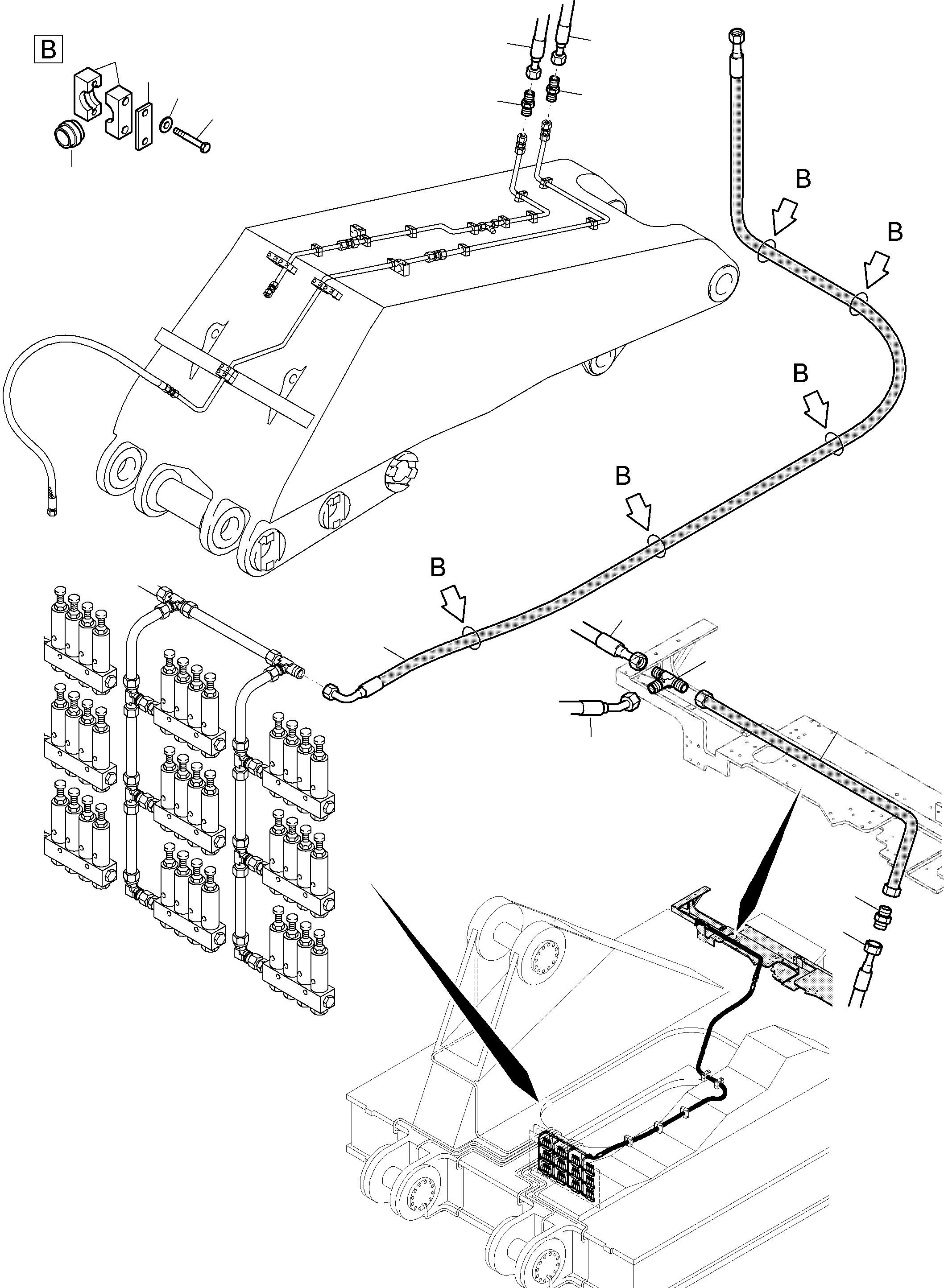 Komatsu parts book diagram for PC 7000-6E 35 003 11.06.2019: LINES LUBE STATION ARR.