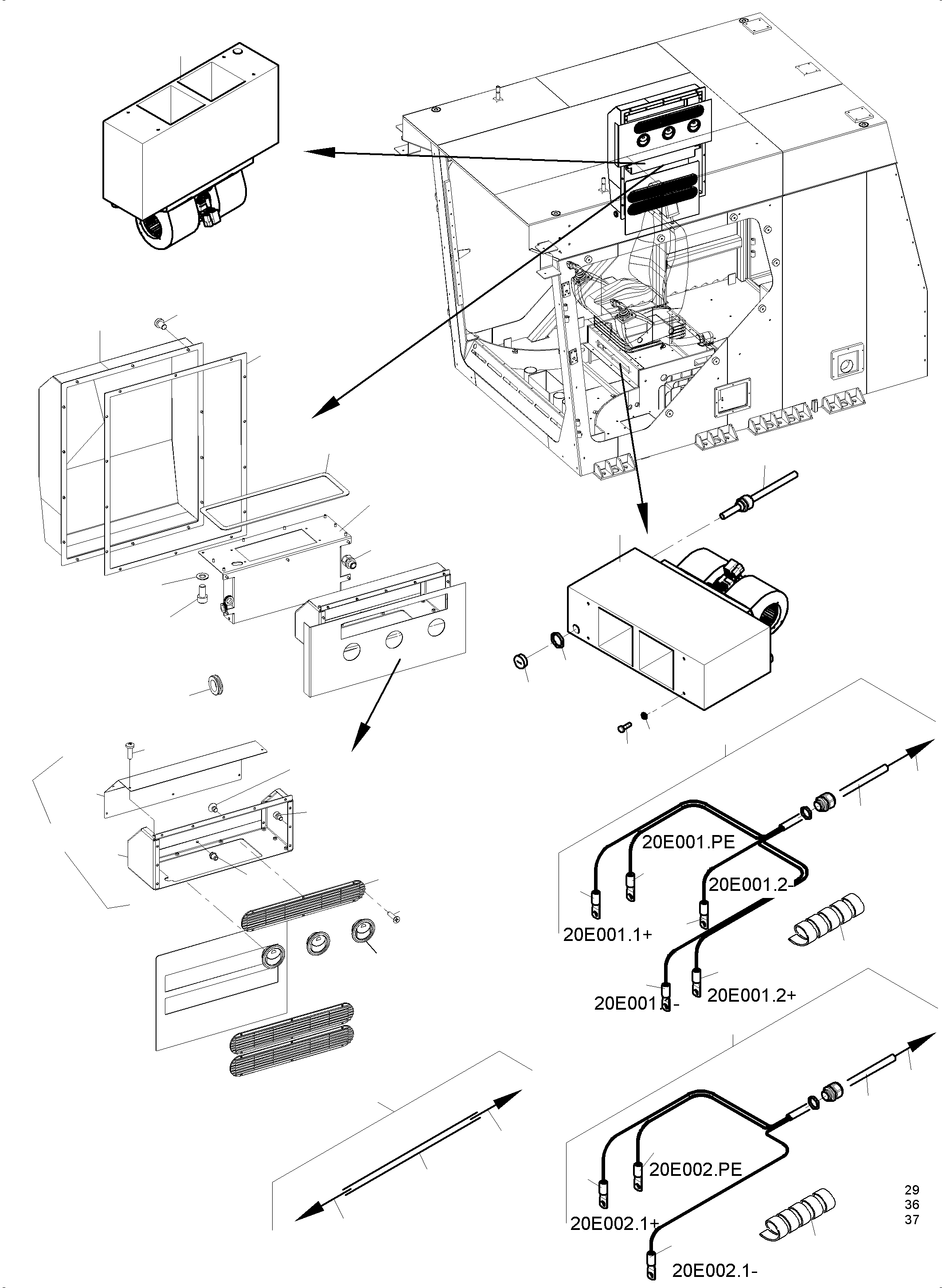 Komatsu parts book diagram for PC 7000-6E 35 003 11.06.2019: ELECTRIC HEATER AND ADDITIONAL HEATING TT (COLLECTORLESS)