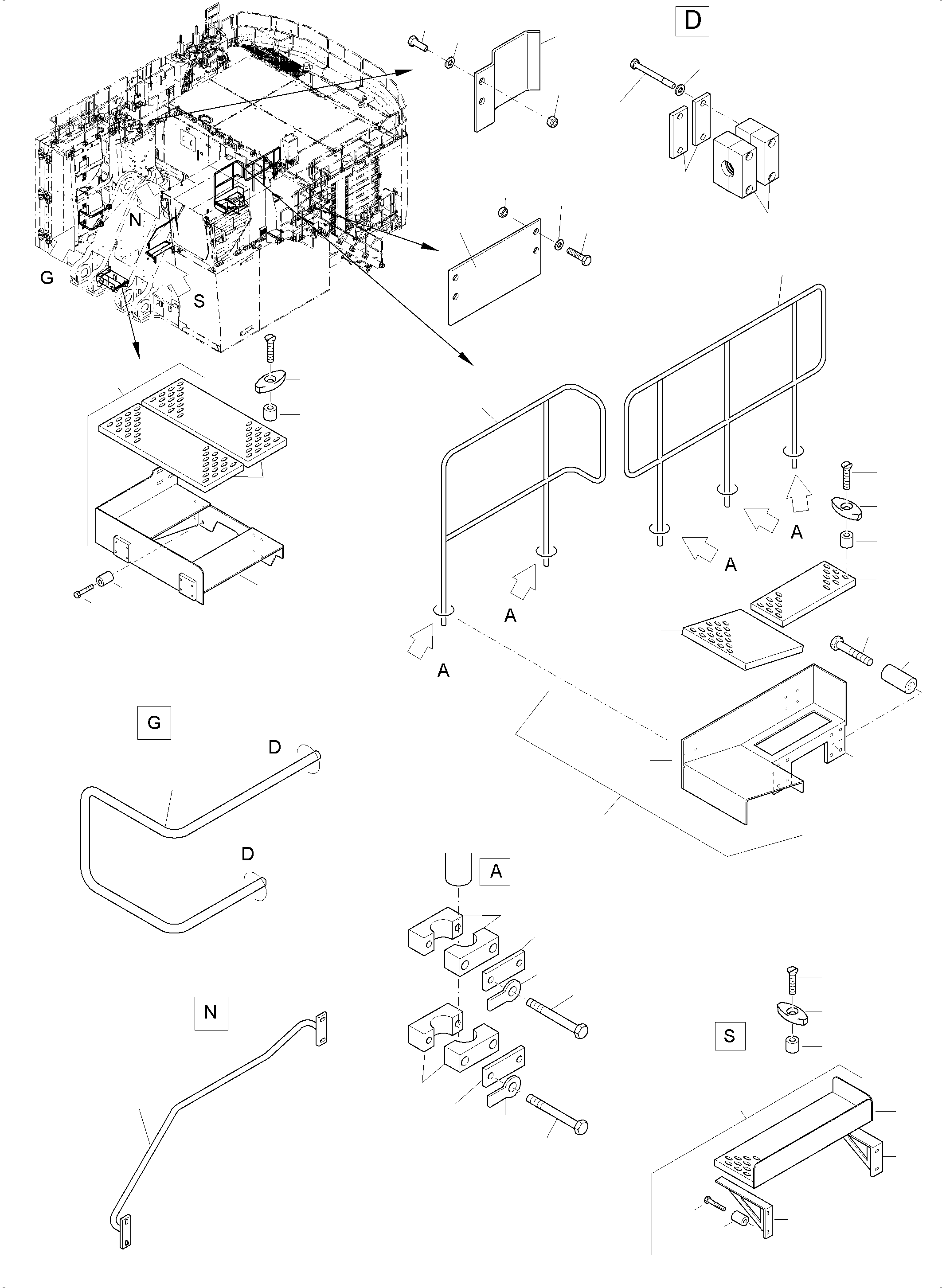 Komatsu parts book diagram for PC 7000-6E 35 003 11.06.2019: RAIL AND STEPS